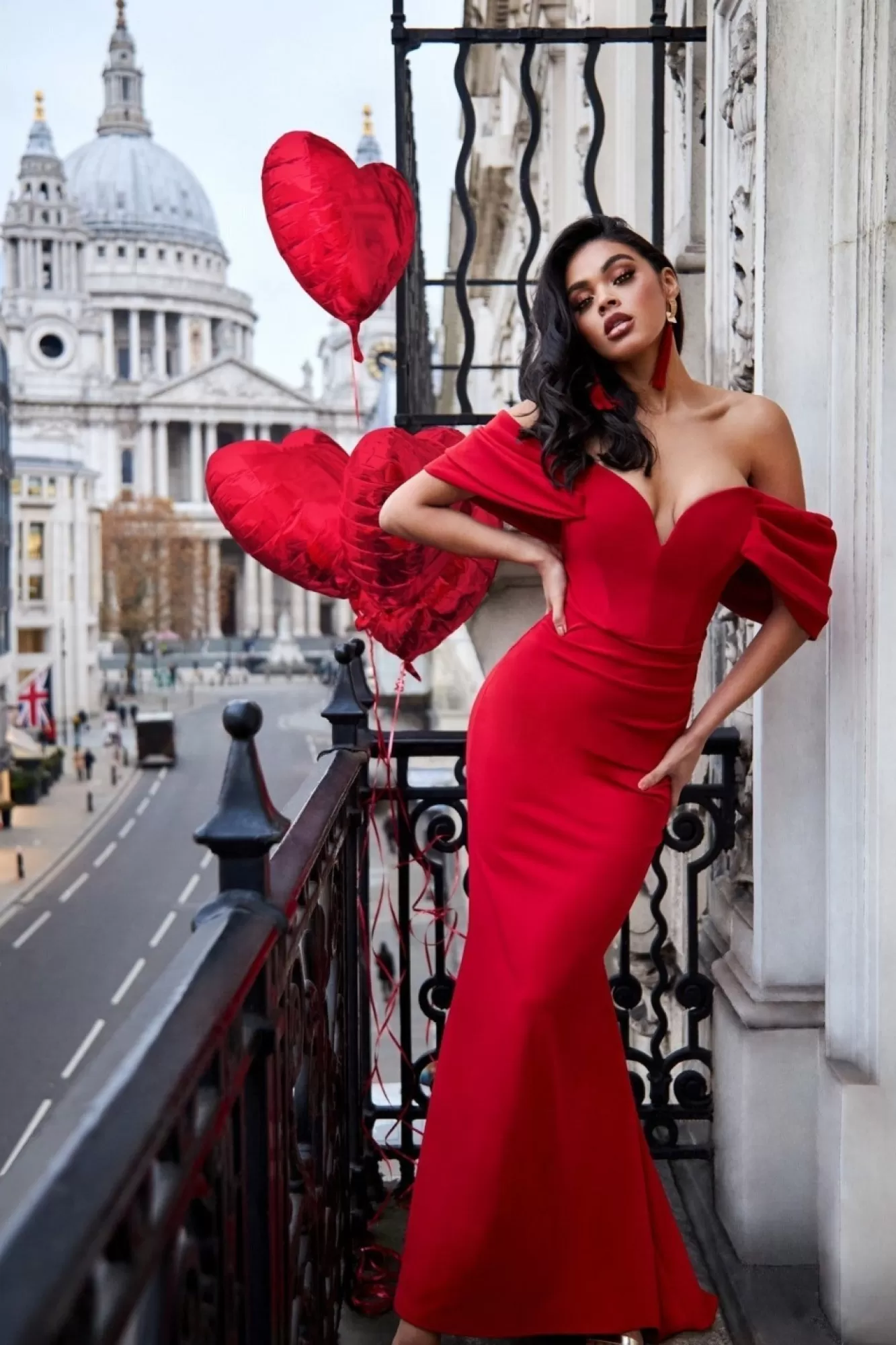 Maxi Dresses^* Off The Shoulder Draped Sleeve Maxi Dress Red