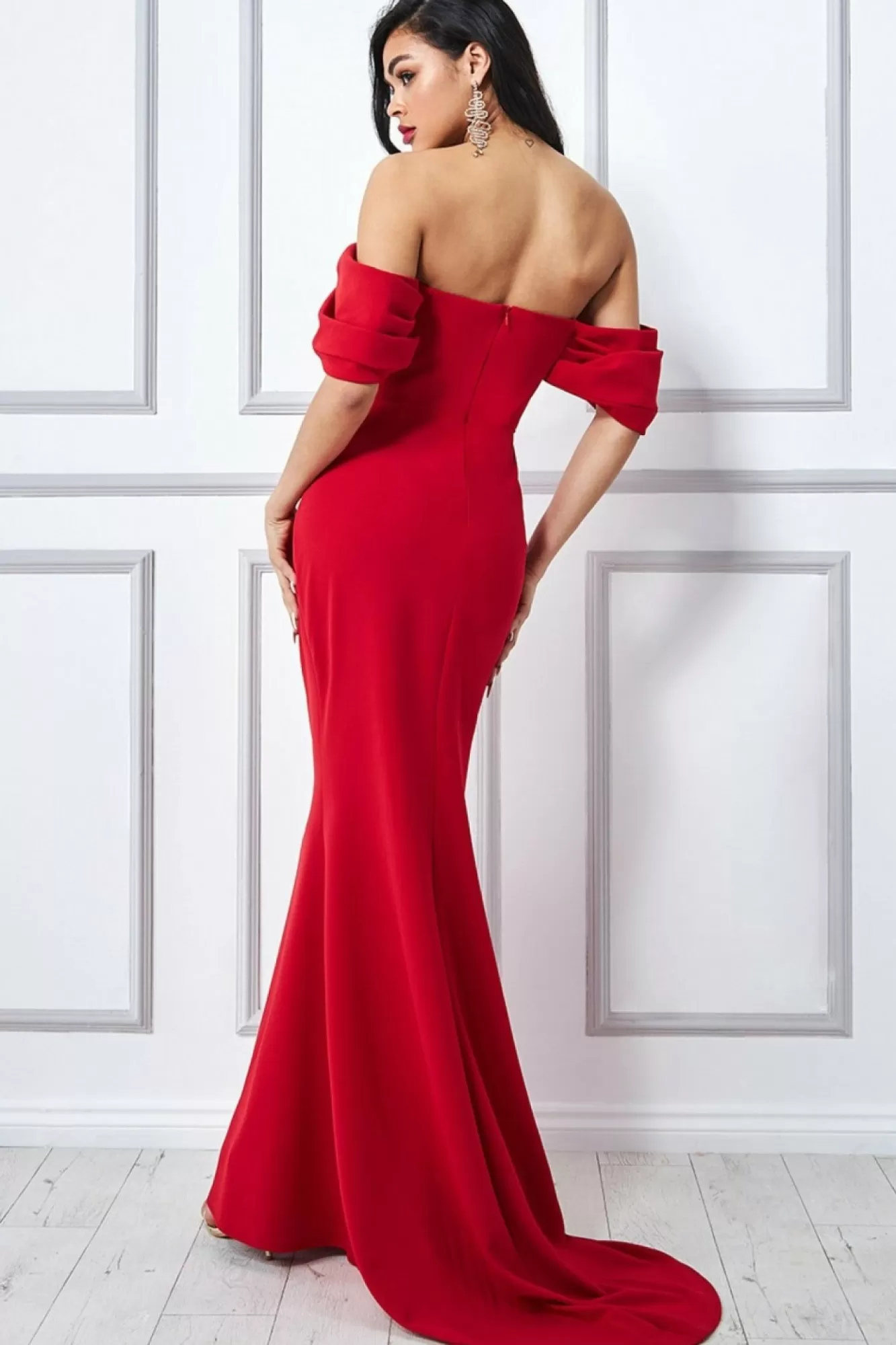 Maxi Dresses^* Off The Shoulder Draped Sleeve Maxi Dress Red