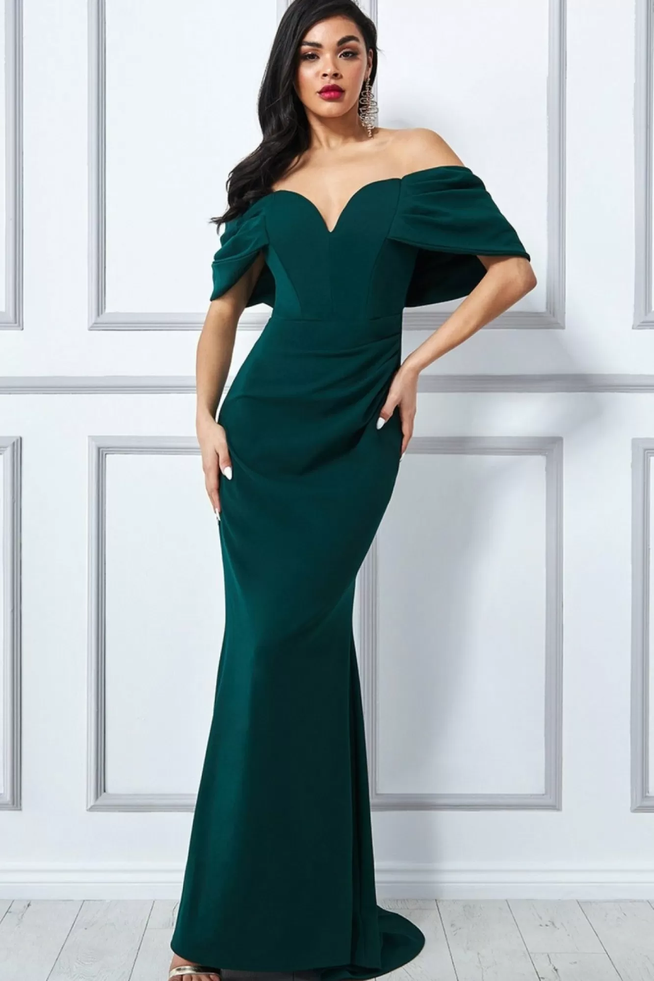 Maxi Dresses^* Off The Shoulder Draped Sleeve Maxi Green Emerald