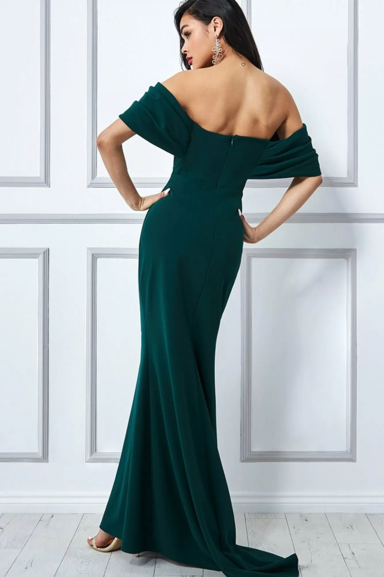 Maxi Dresses^* Off The Shoulder Draped Sleeve Maxi Green Emerald