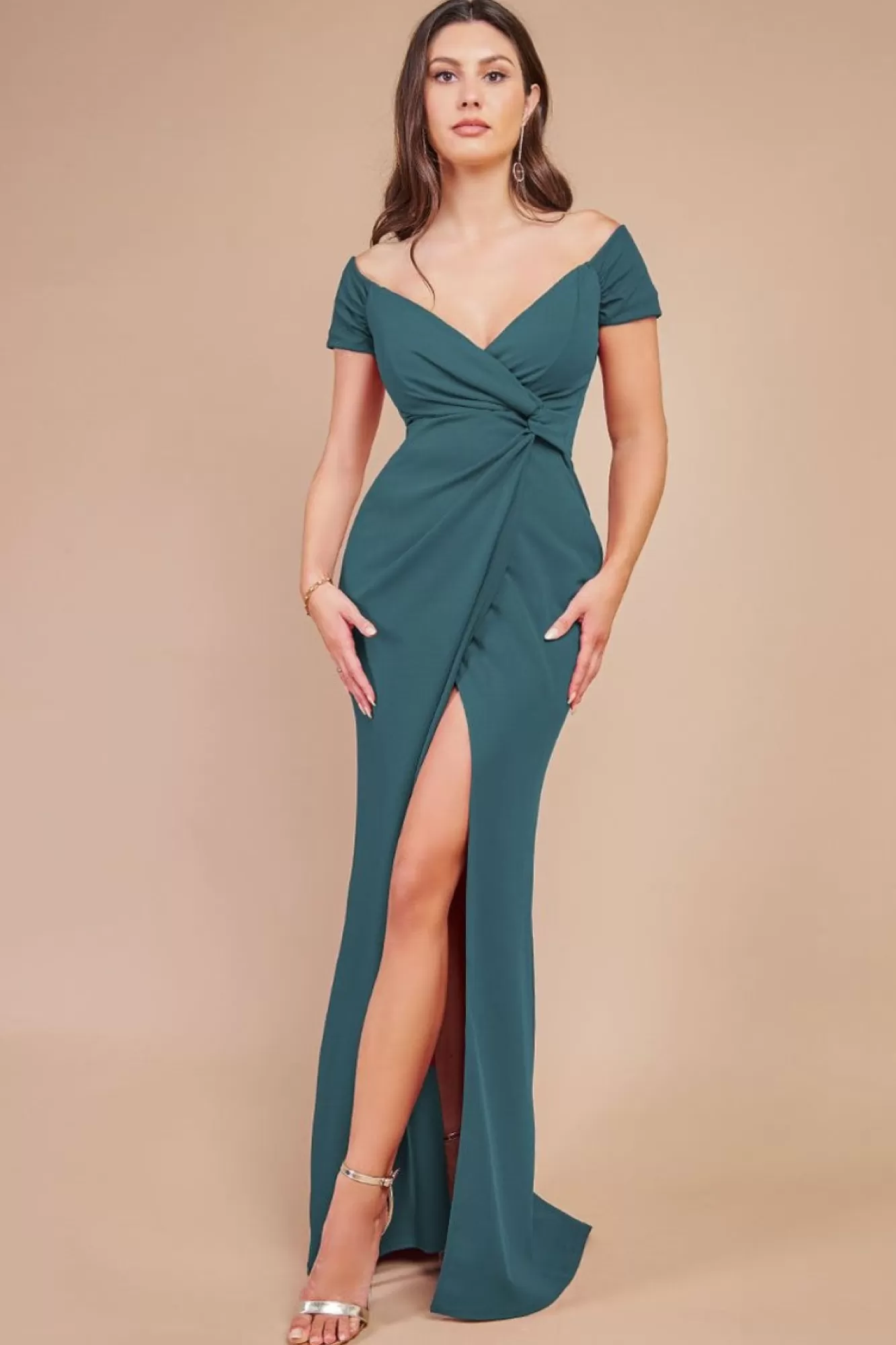 Maxi Dresses^* Off The Shoulder Knot Front Maxi Green Emerald