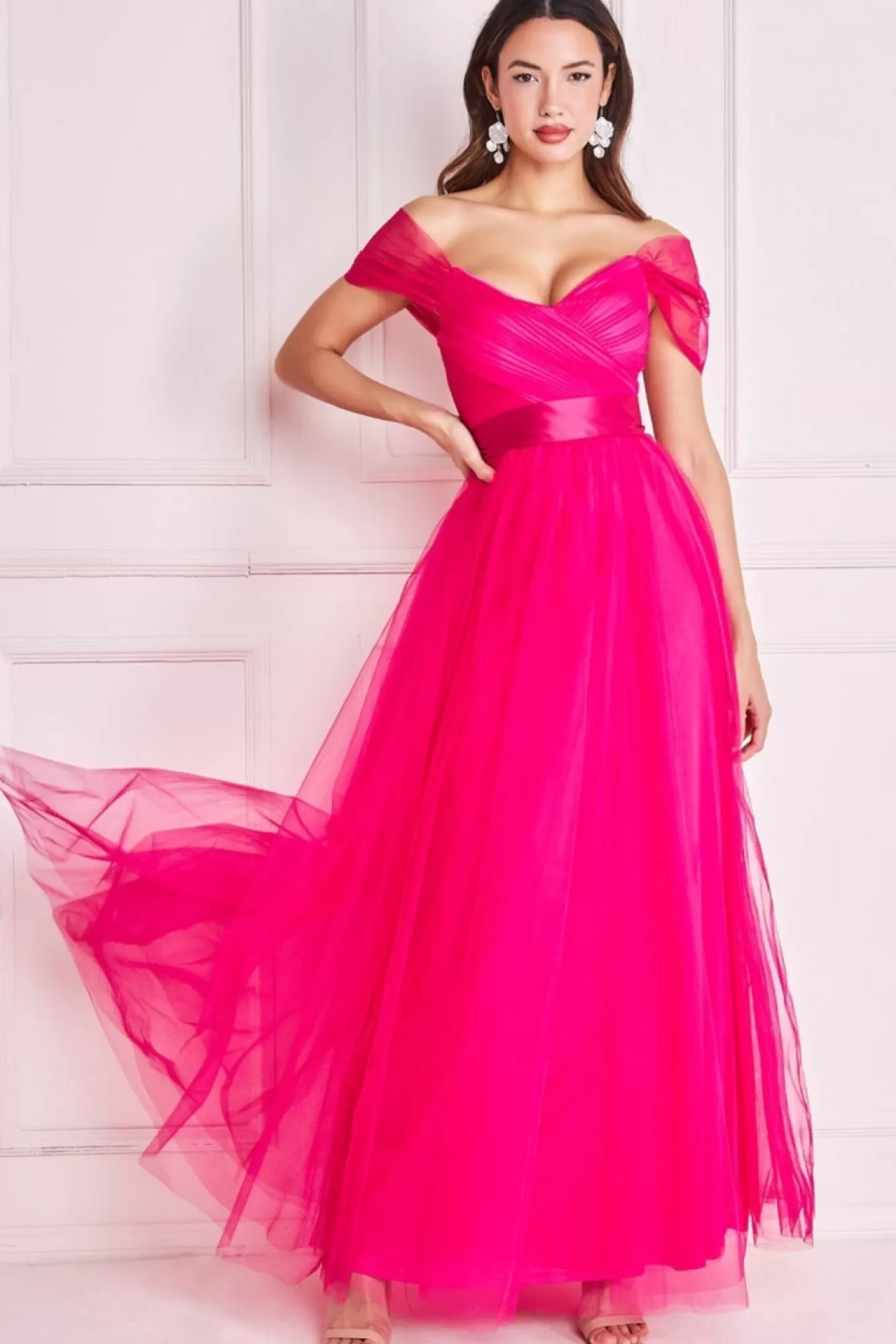 Maxi Dresses^* Off The Shoulder Princess Maxi Dress Hotpink