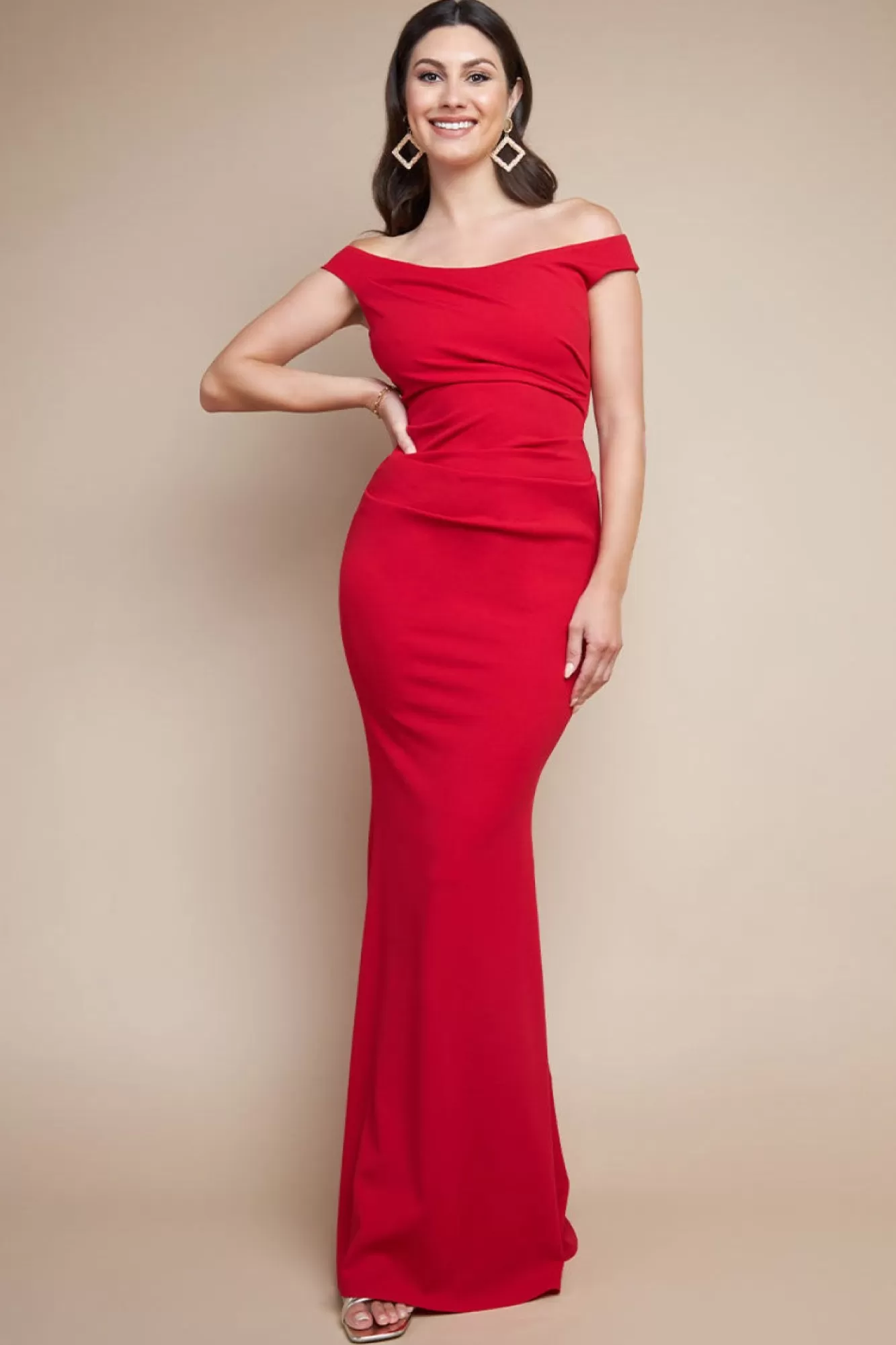 Maxi Dresses^* Off The Shoulder Scuba Maxi Dress Red
