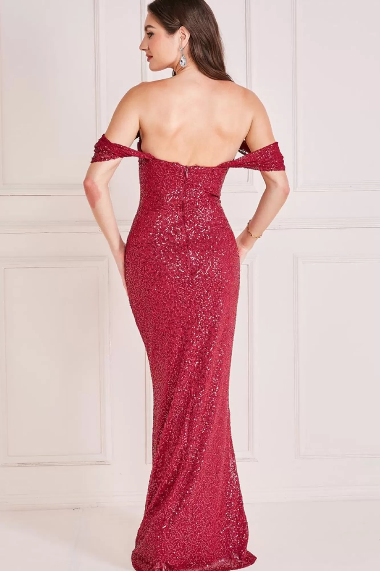 Maxi Dresses^* Off The Shoulder Sequin Wing Maxi Burgundy