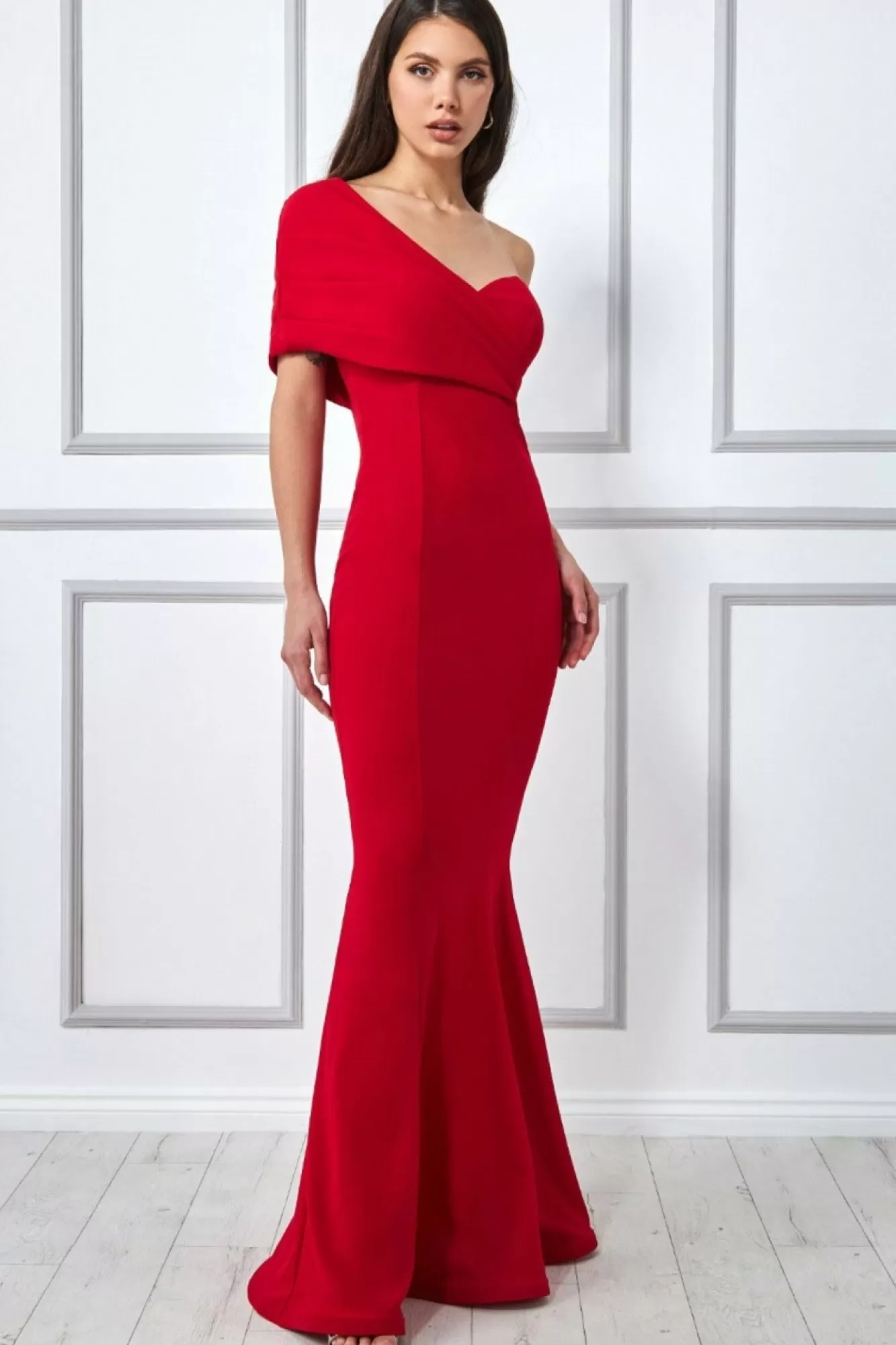 Maxi Dresses^* One Shoulder Fan Maxi Dress Red