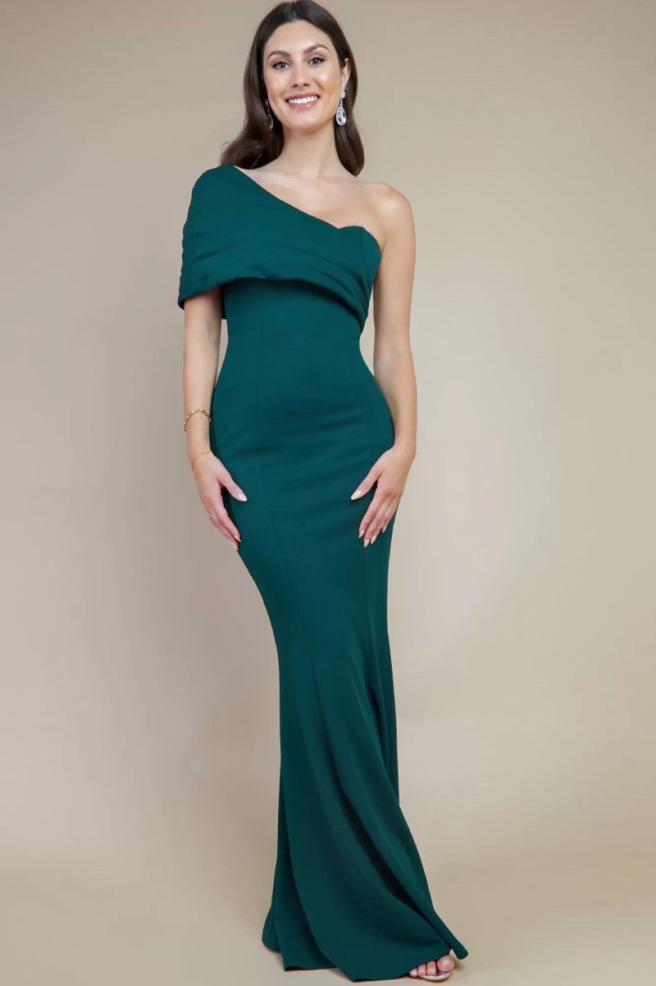 Maxi Dresses^* One Shoulder Fan Maxi Dress Green Emerald