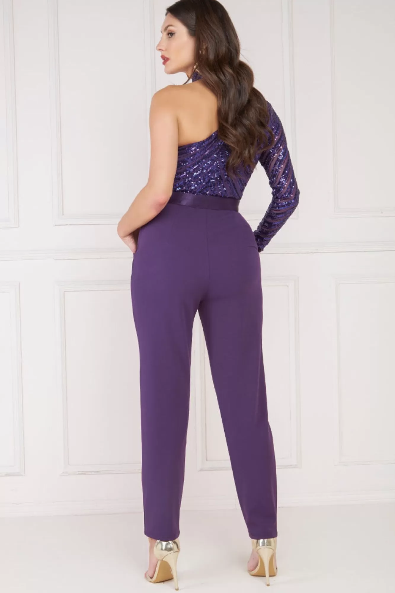 Jumpsuits^* One Shoulder Sequin Jumpsuit Purple