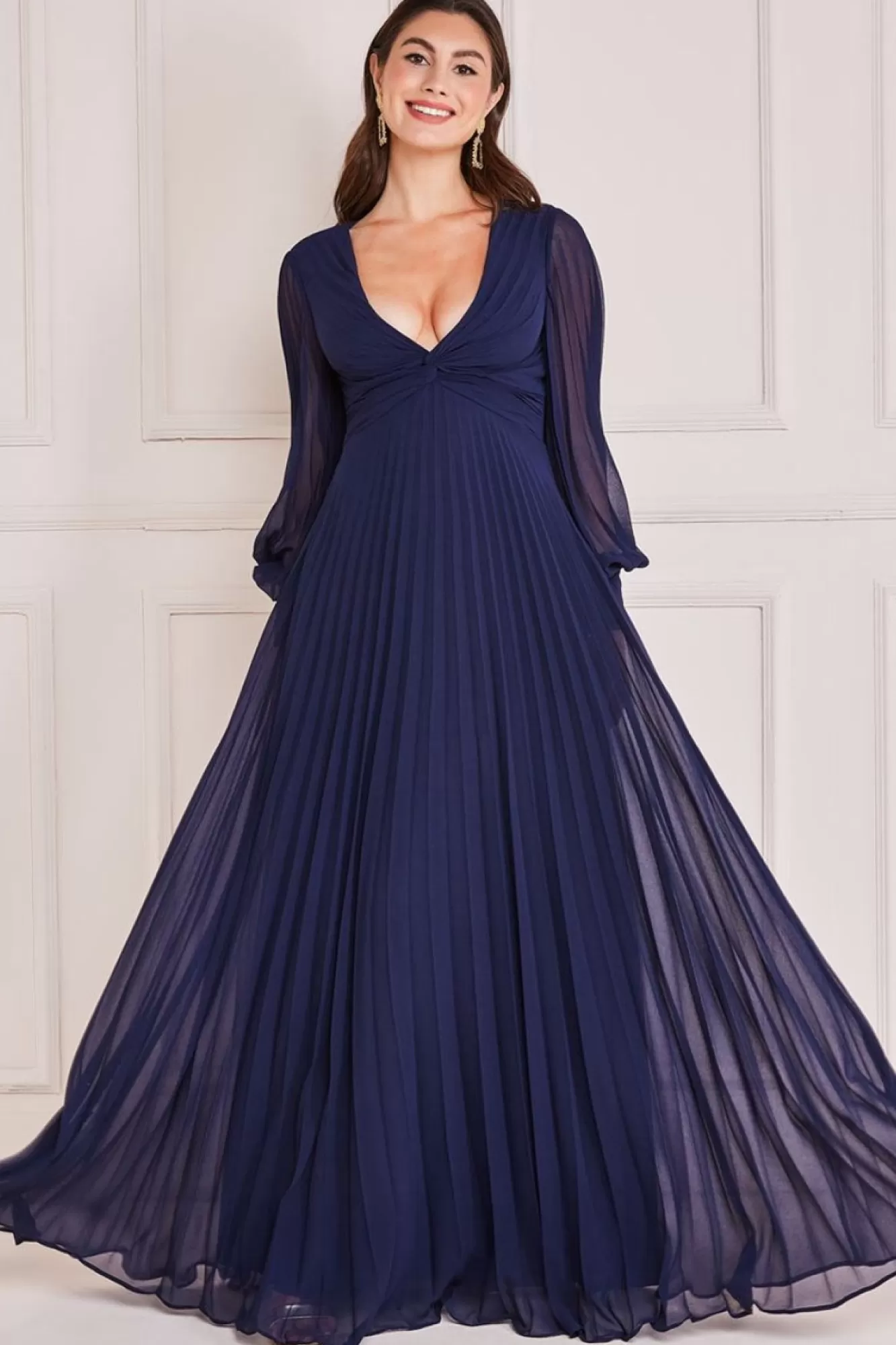 Maxi Dresses^* Pleated Skirt Chiffon Maxi Navy