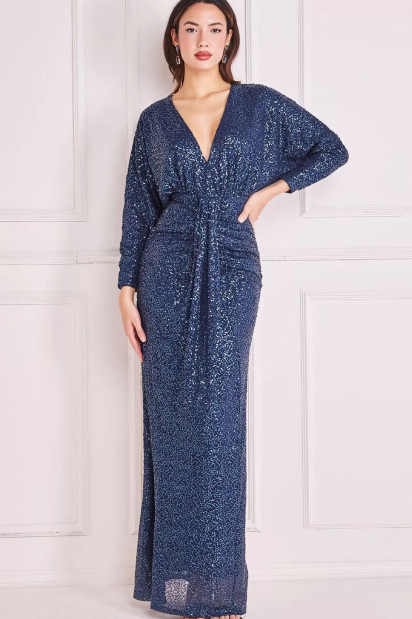 Maxi Dresses^* Plunge V-Neck Sequin Maxi Navy