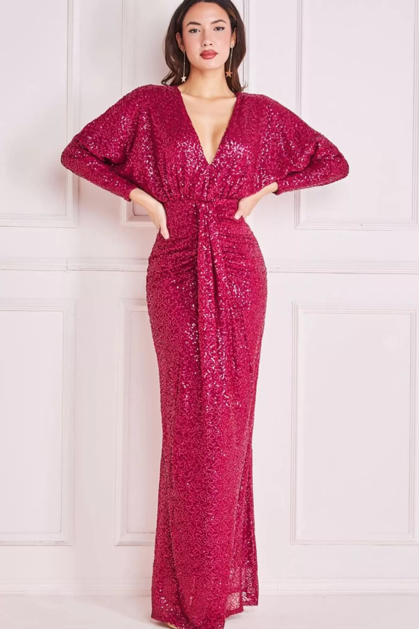Maxi Dresses^* Plunge V-Neck Sequin Maxi Burgundy