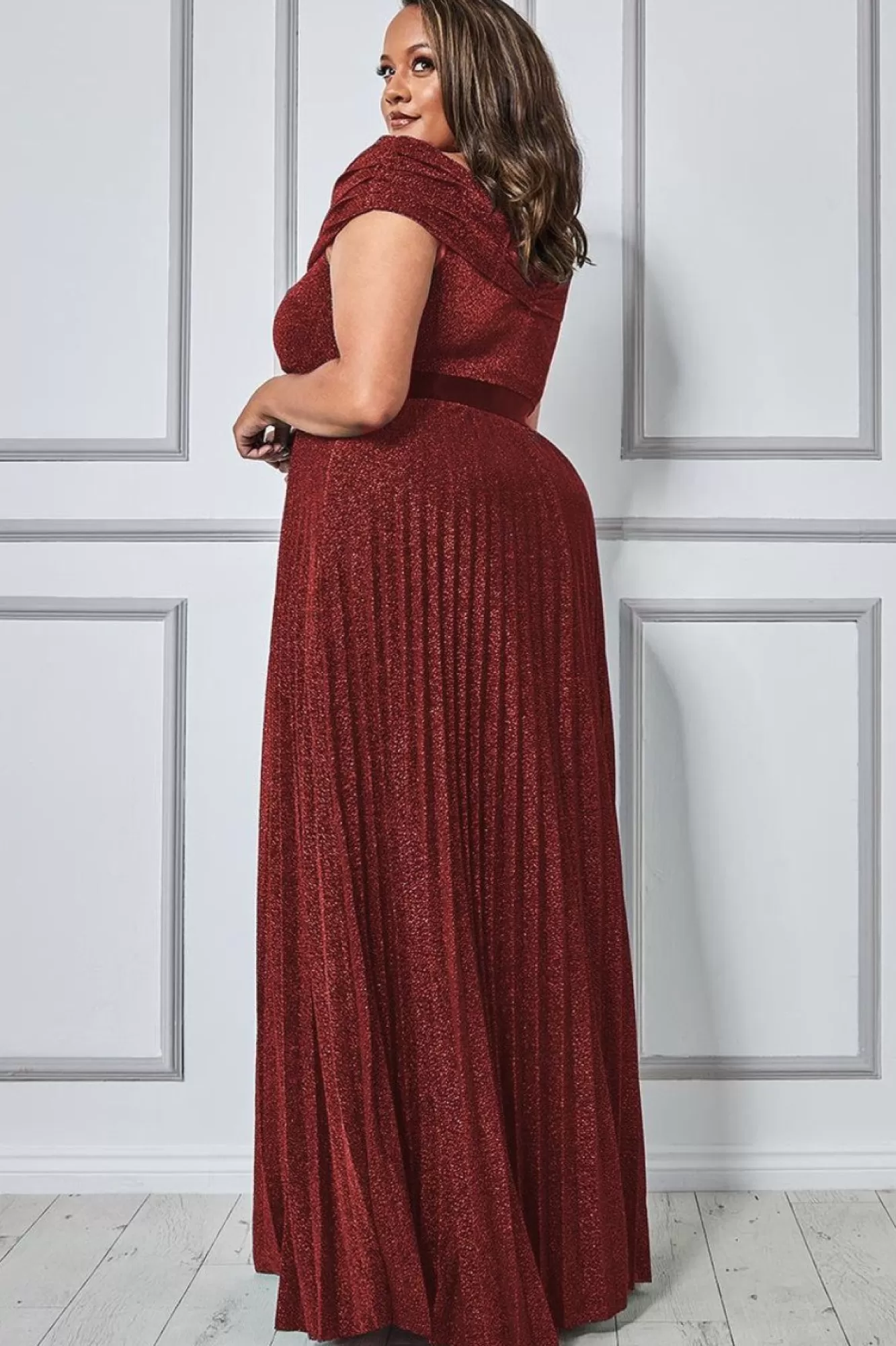 Maxi Dresses^* Plus Bardot Pleated Skirt Maxi Dress Red