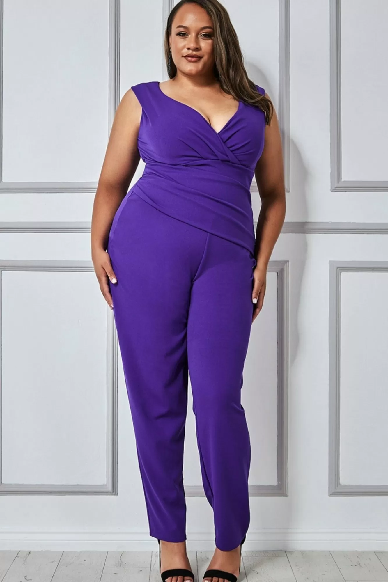 Jumpsuits^* Plus Bardot Scuba Jumpsuit Purple