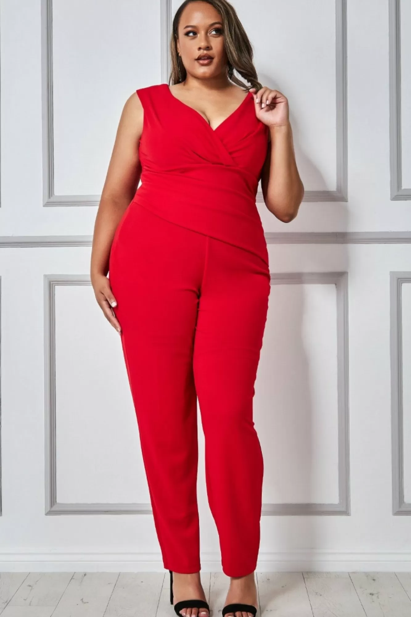 Jumpsuits^* Plus Bardot Scuba Jumpsuit Red