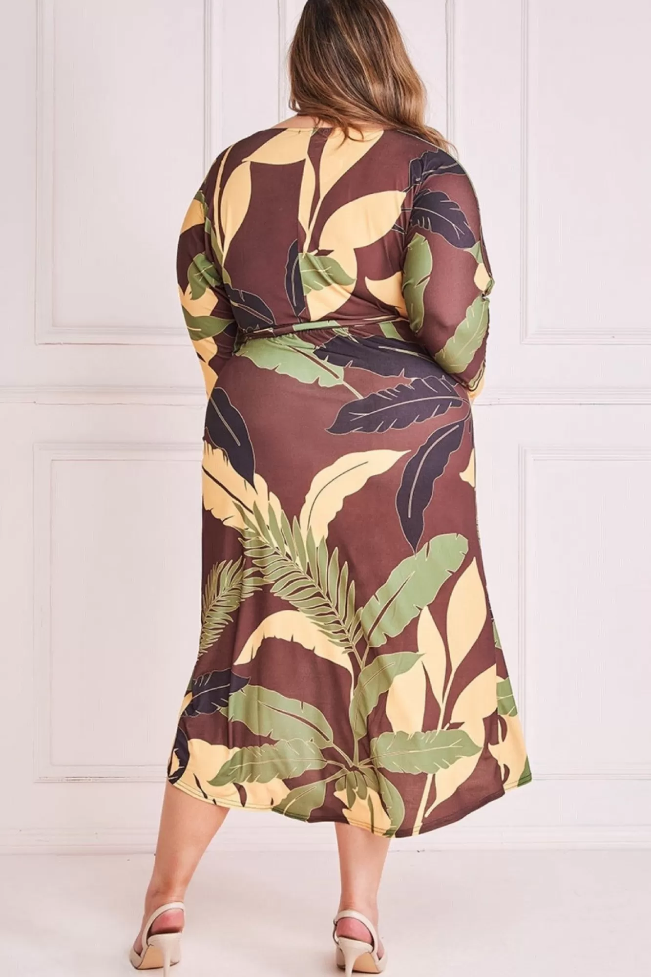 Midi Dresses^* Plus Printed Batwing Wrap Midi Dress Brown