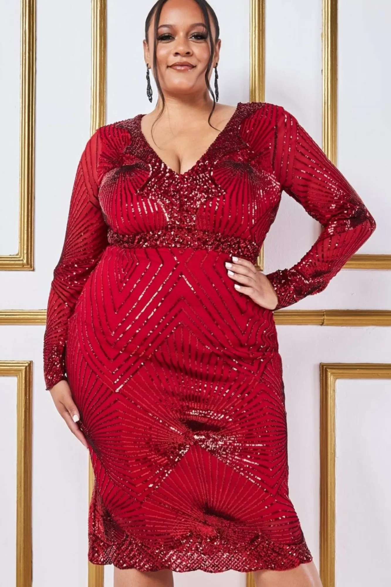Midi Dresses^* Plus Scalloped Hem Starburst Midi Dress Red