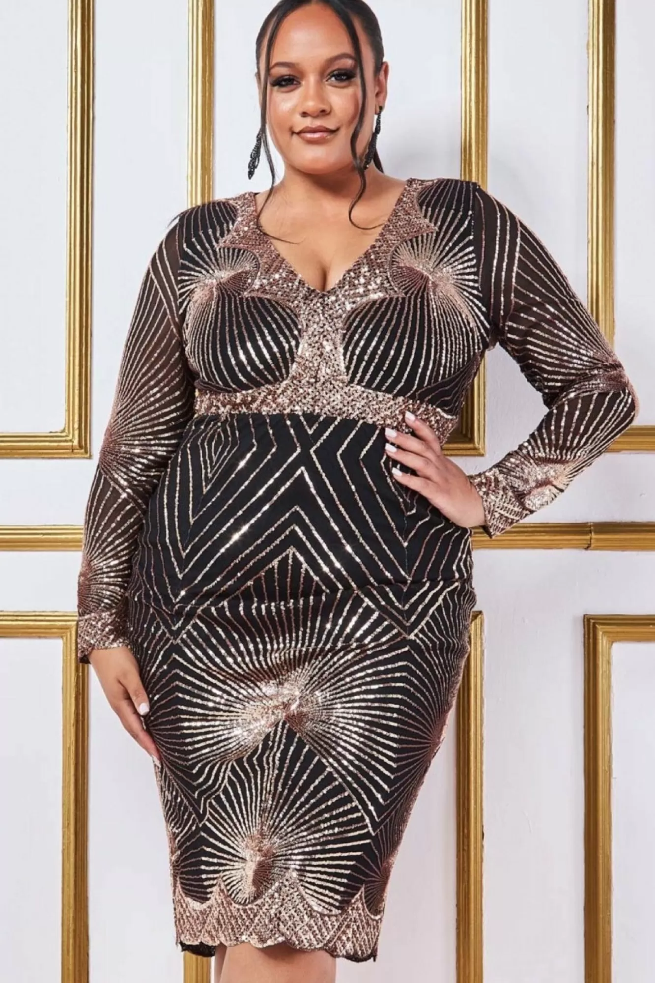 Midi Dresses^* Plus Scalloped Hem Starburst Midi Dress - Rose Gold Rosegold