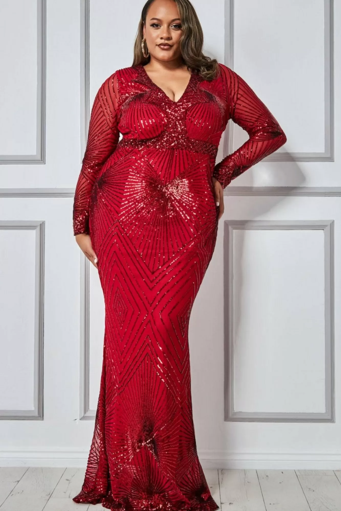 Maxi Dresses^* Plus Starburst Sequin Maxi Dress Red