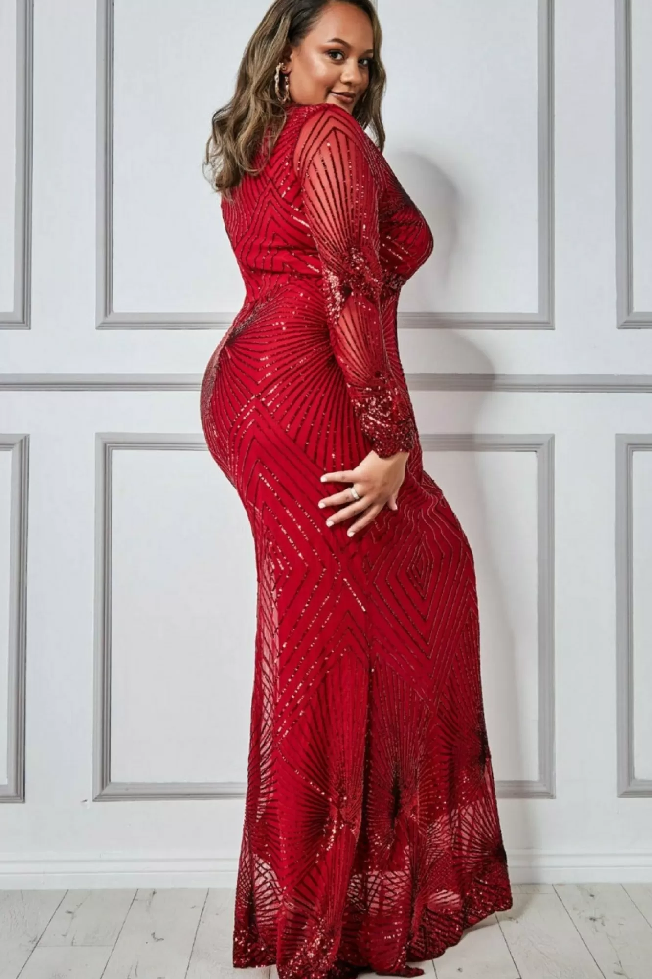 Maxi Dresses^* Plus Starburst Sequin Maxi Dress Red