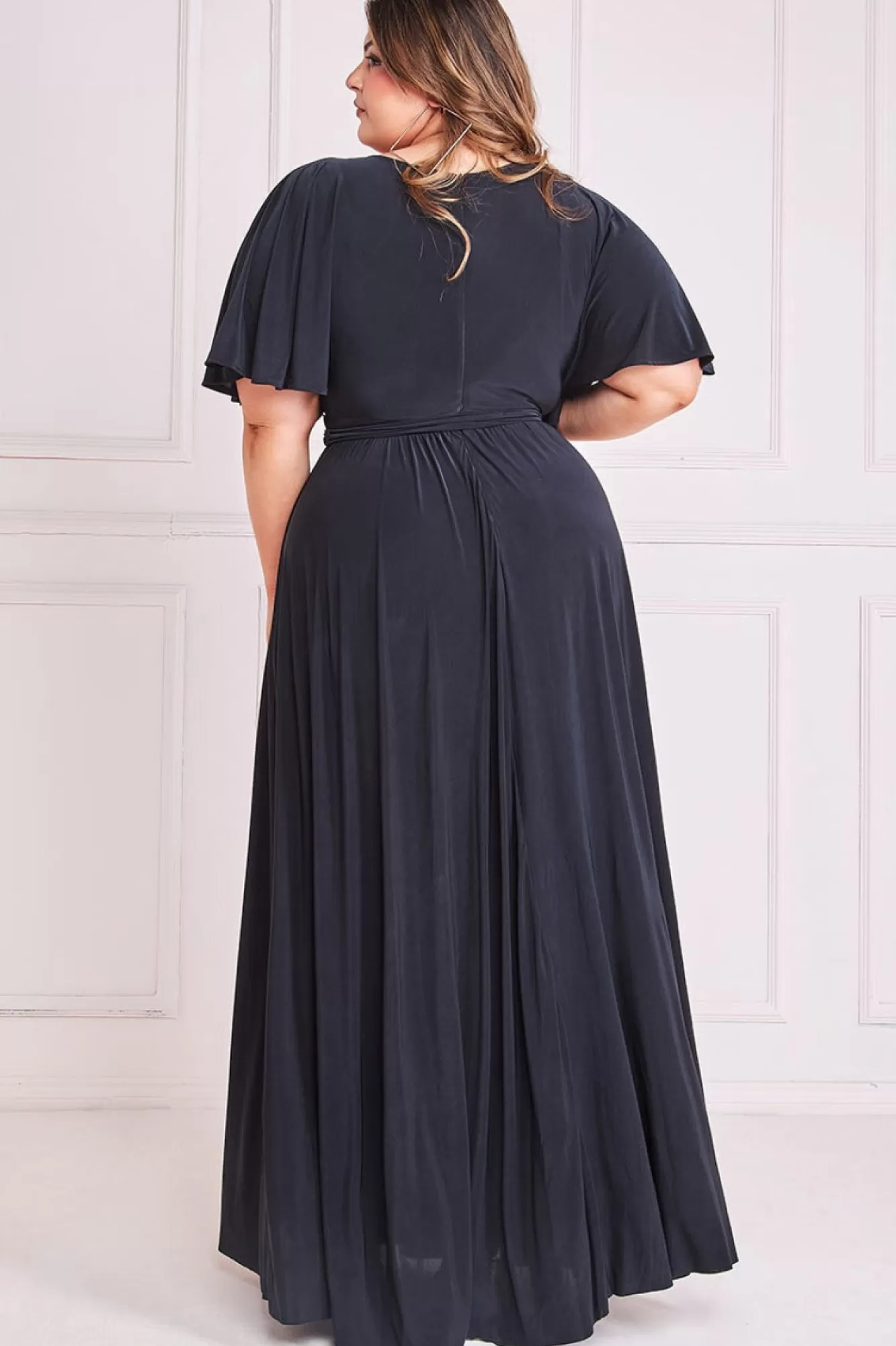 Maxi Dresses^* Plus Wrap Front Maxi With Flutter Sleeves Black