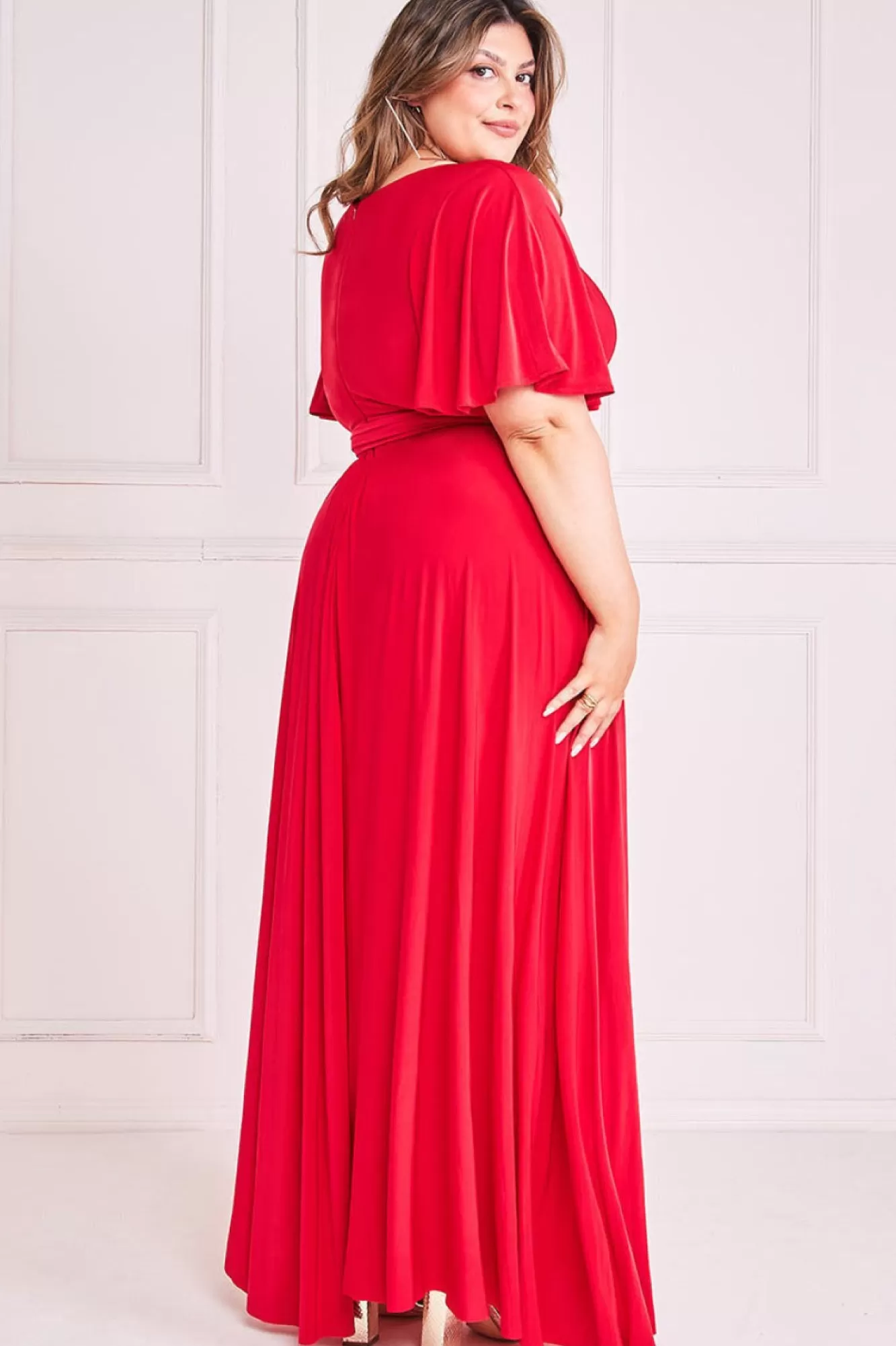 Maxi Dresses^* Plus Wrap Front Maxi With Flutter Sleeves Red