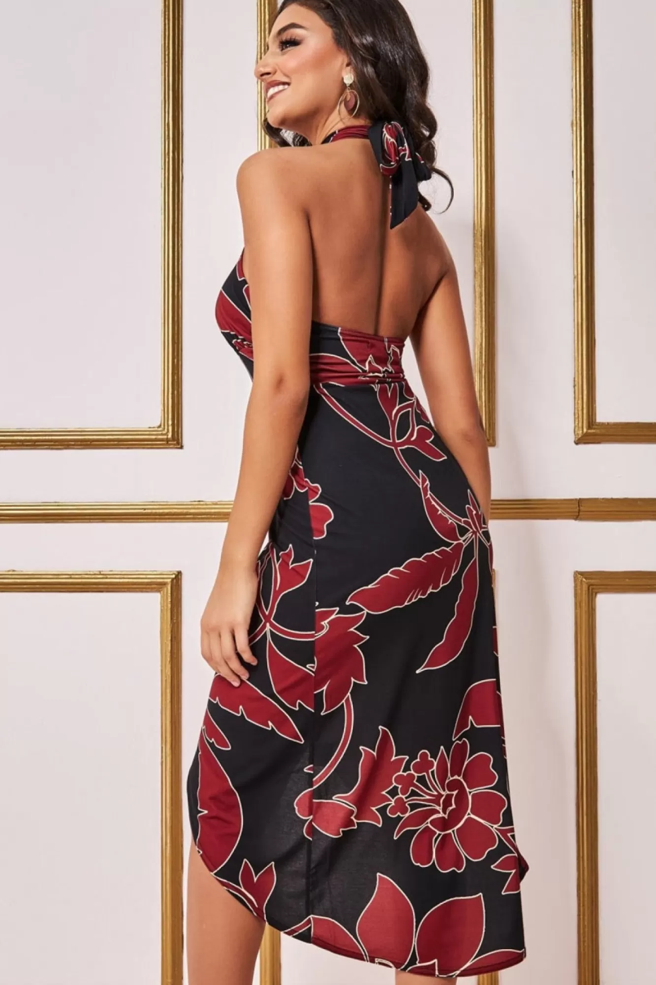 Midi Dresses^* Printed Crossover Midi Black