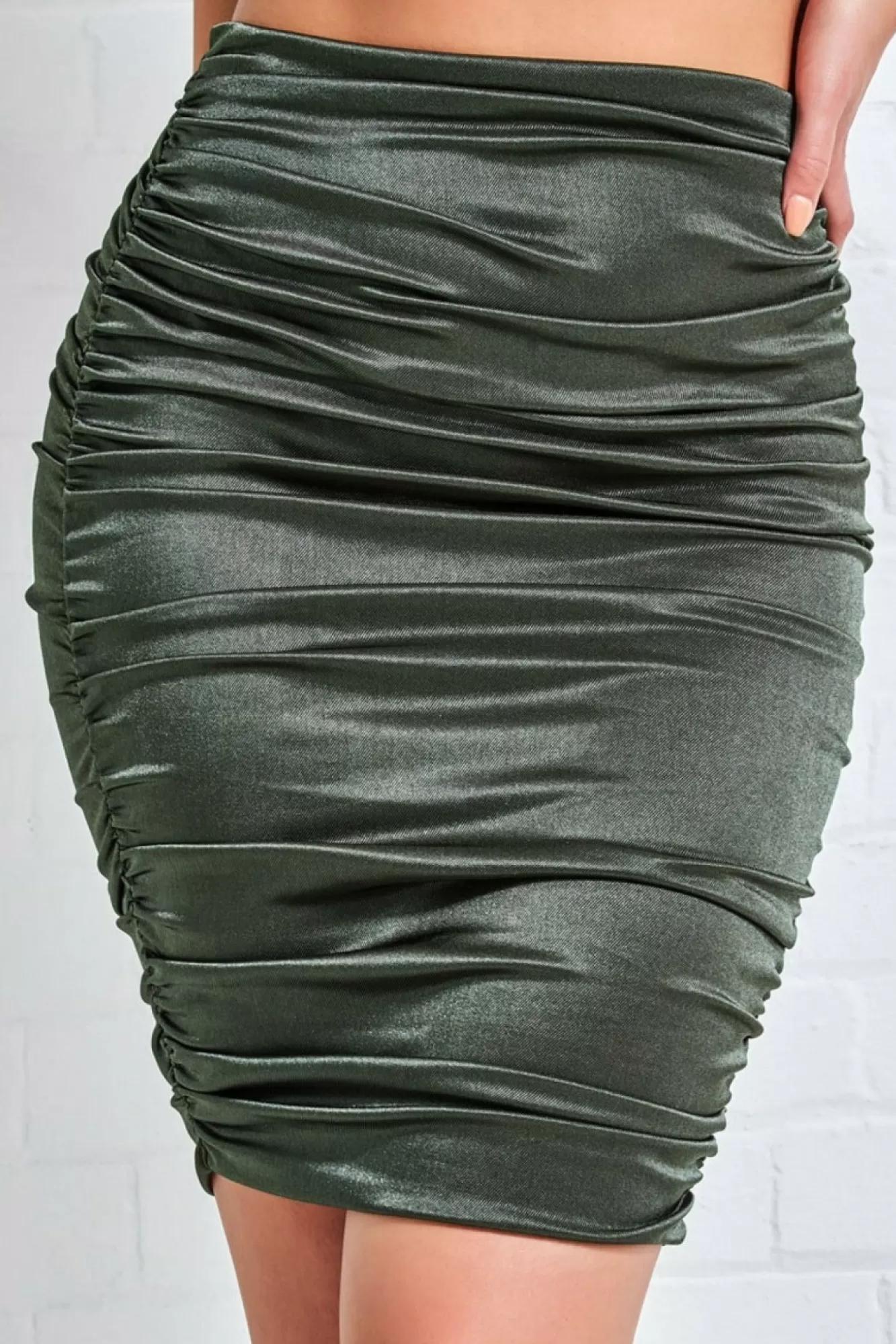 Skirts^* Ruched Satin Mini Skirt Khaki