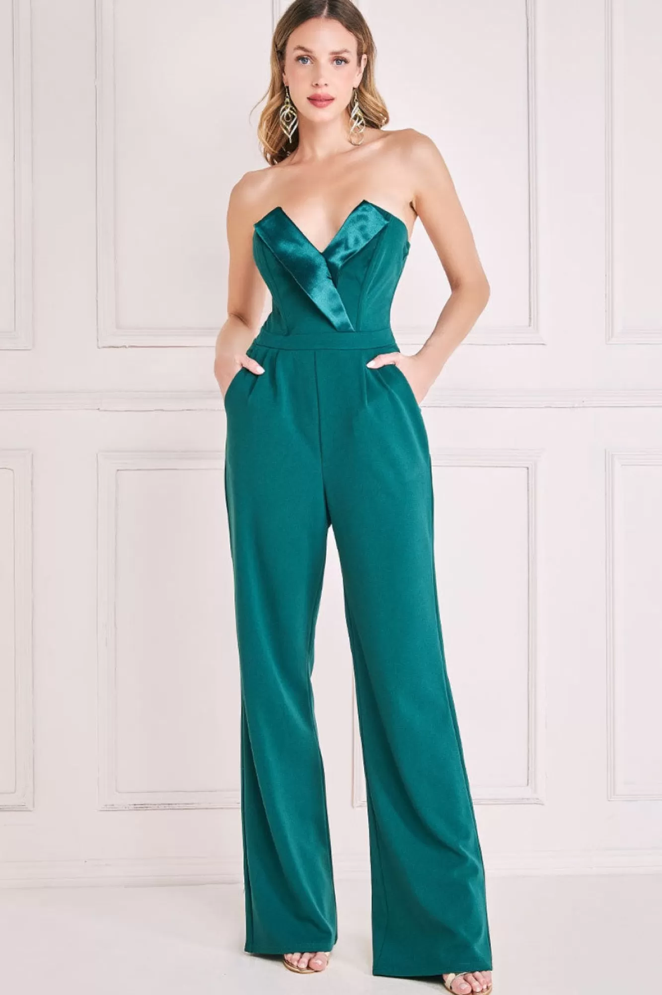 Jumpsuits^* Satin Collar Scuba Jumpsuit Green Emerald