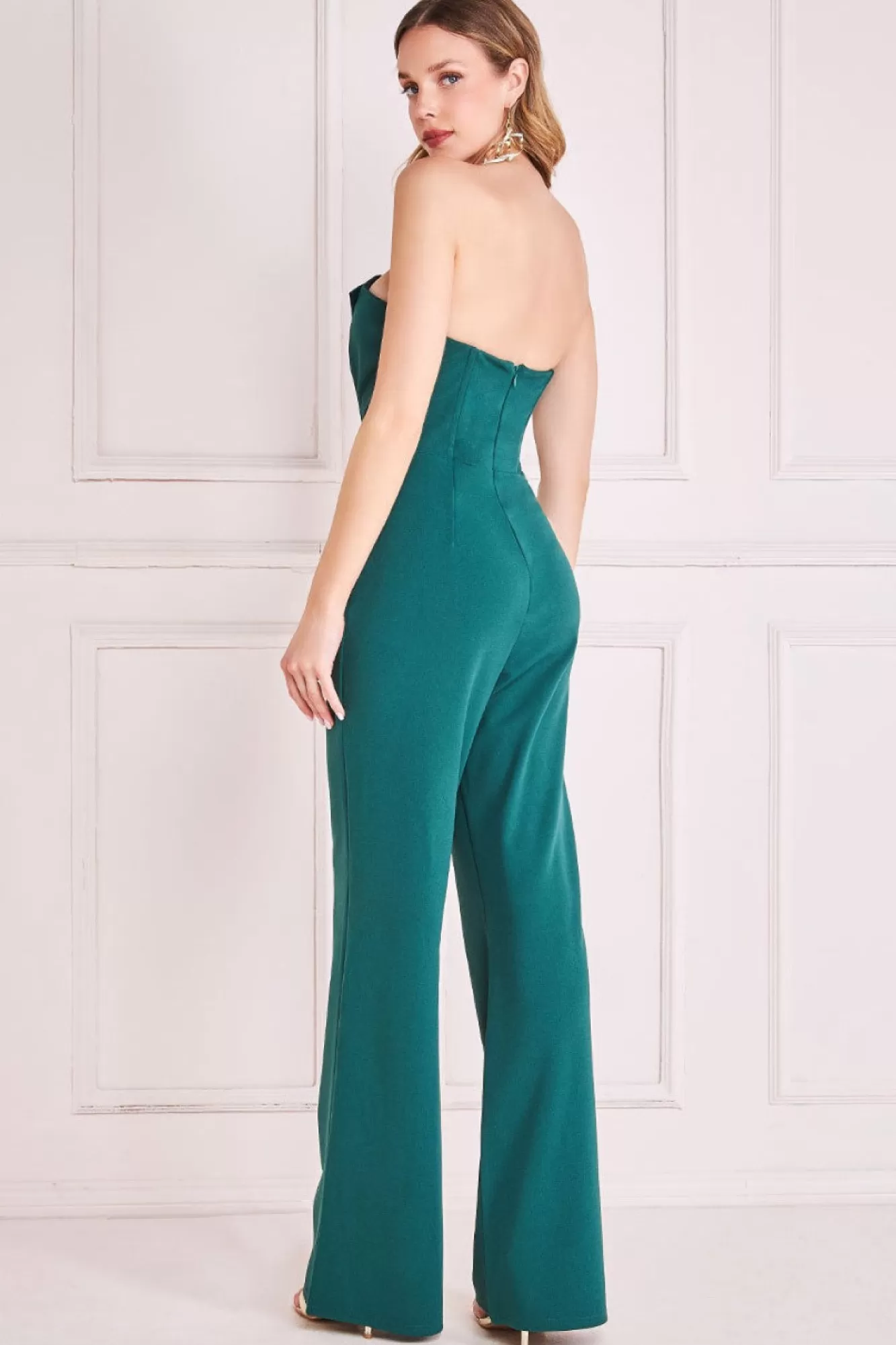 Jumpsuits^* Satin Collar Scuba Jumpsuit Green Emerald
