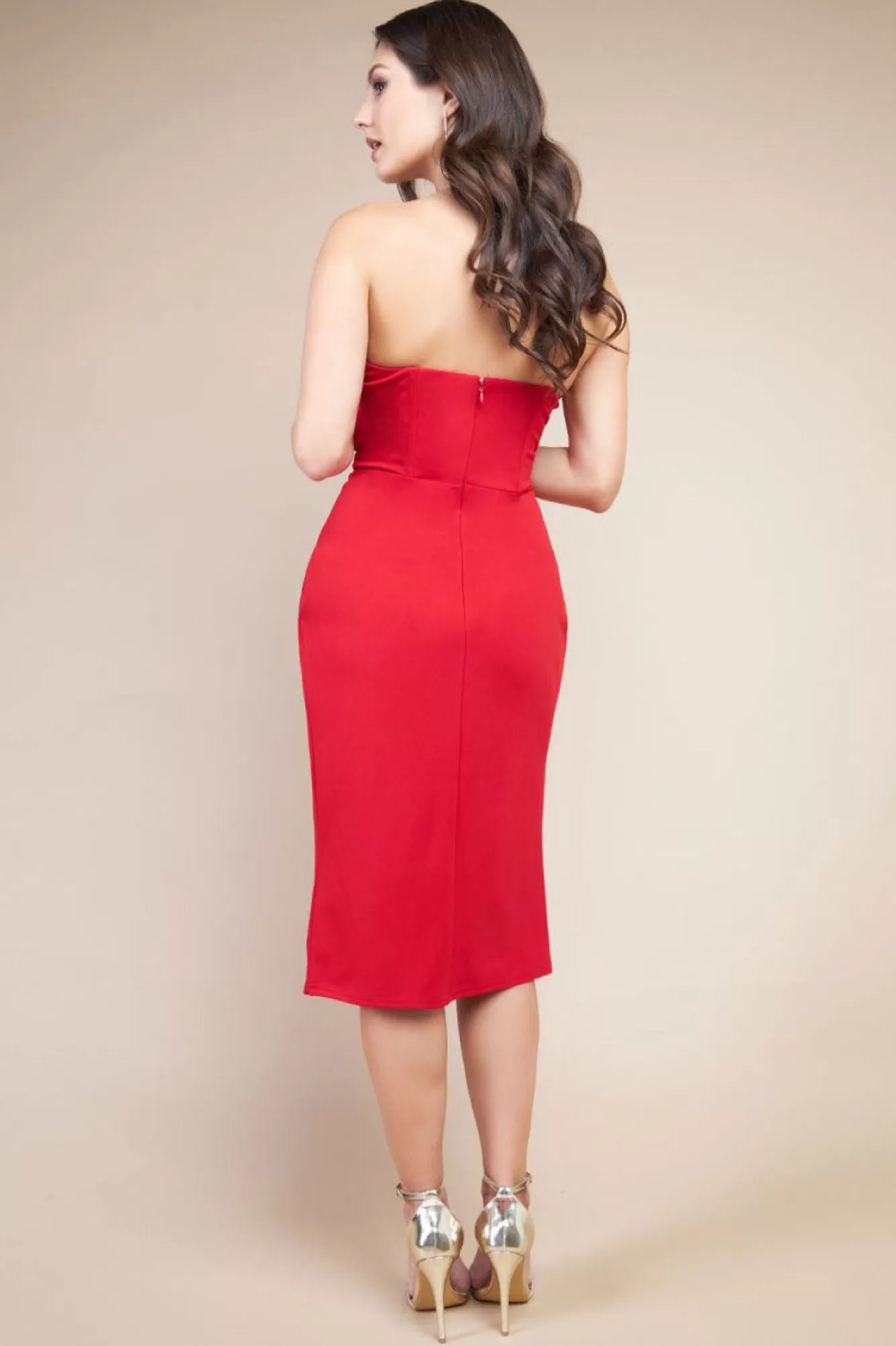 Midi Dresses^* Satin Collar Scuba Midi Dress Red