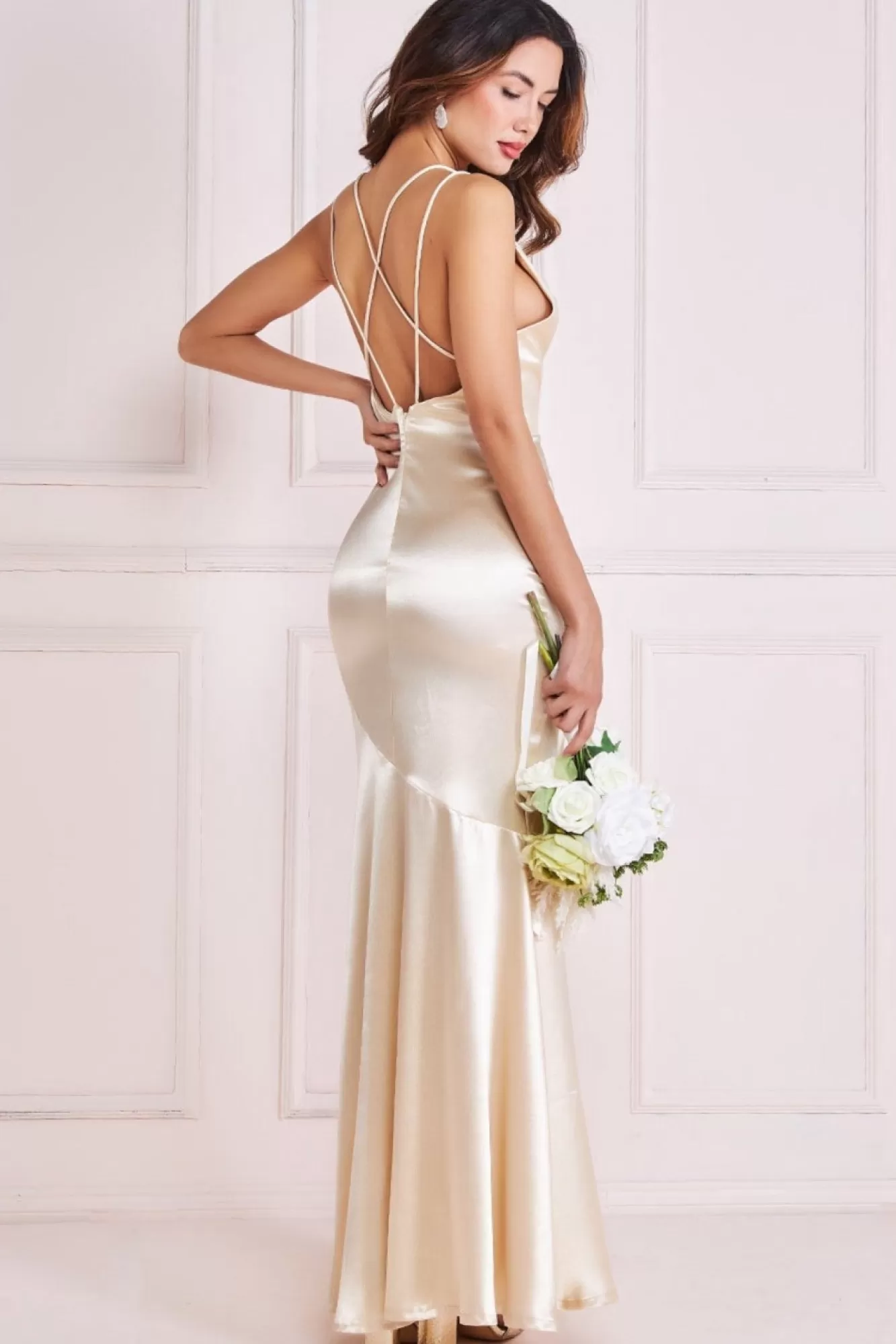Maxi Dresses^* Satin Cowl Neck With Strappy Back Maxi Champagne
