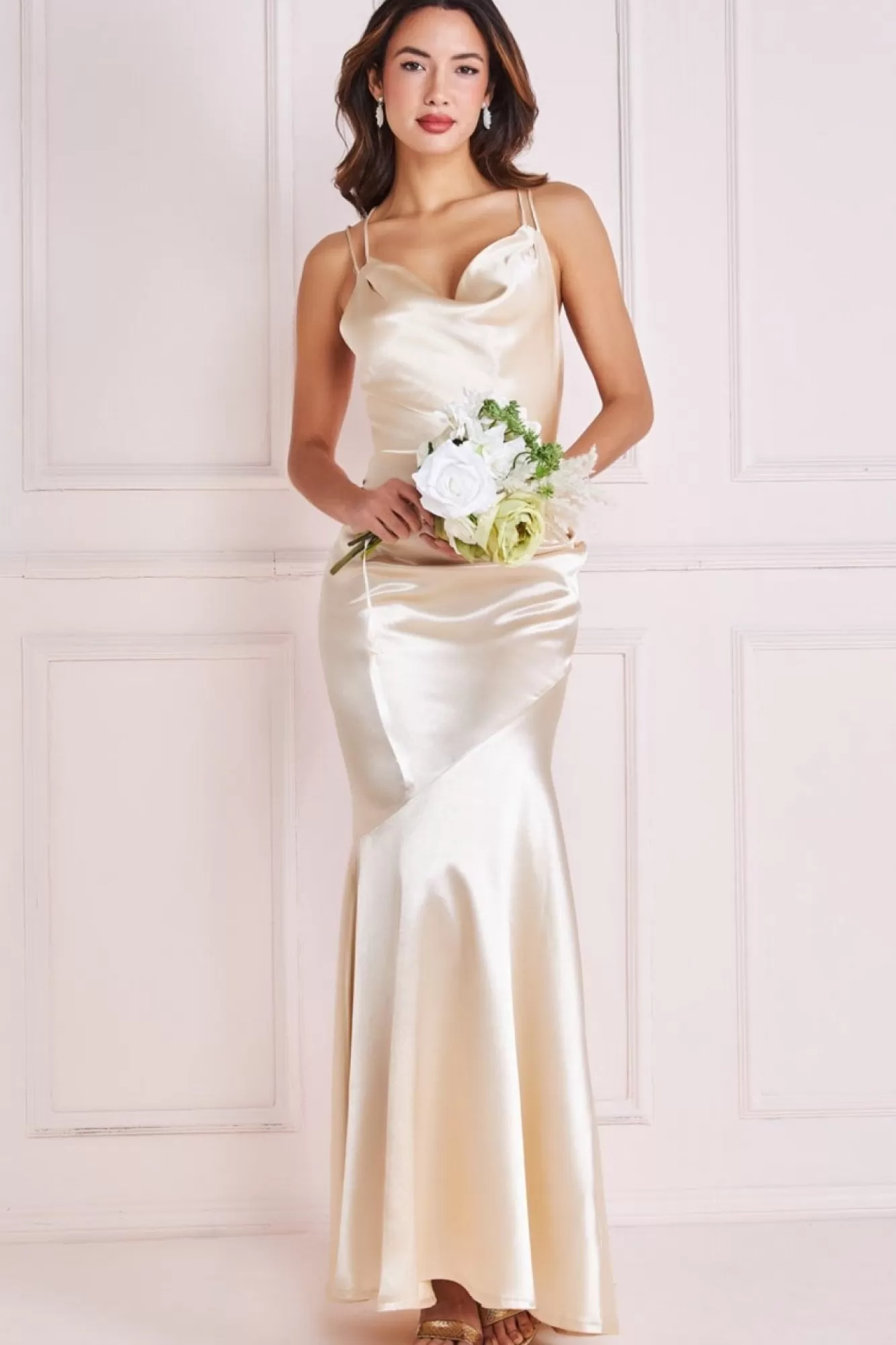 Maxi Dresses^* Satin Cowl Neck With Strappy Back Maxi Champagne
