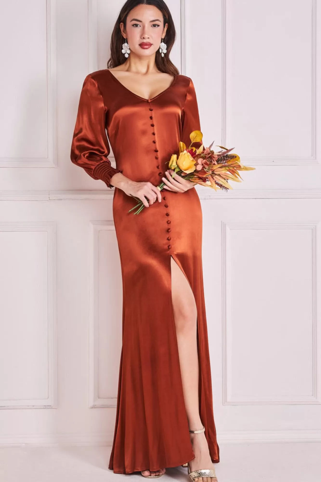 Maxi Dresses^* Satin Viscose Front Split Maxi Brown