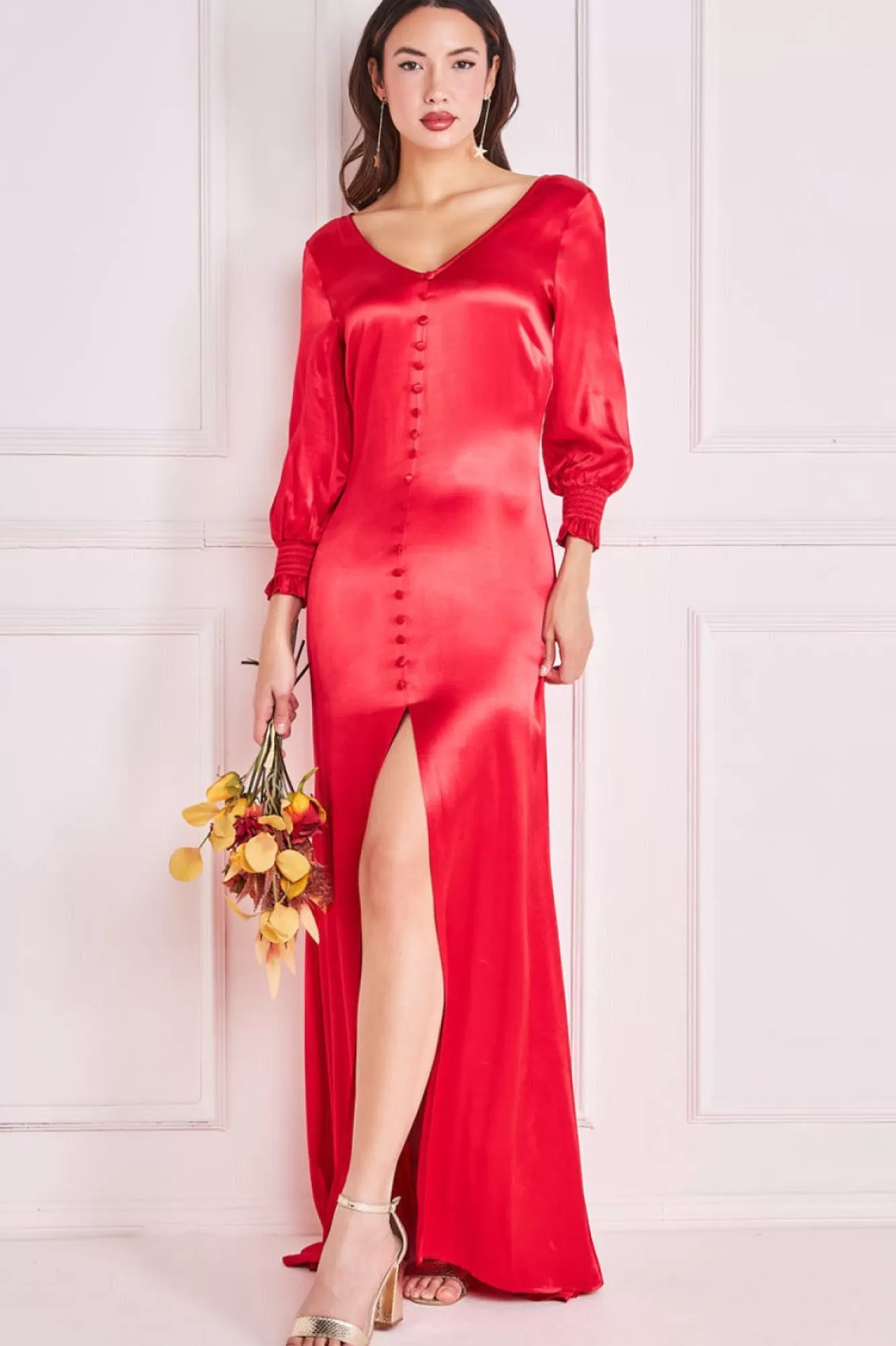 Maxi Dresses^* Satin Viscose Front Split Maxi Red