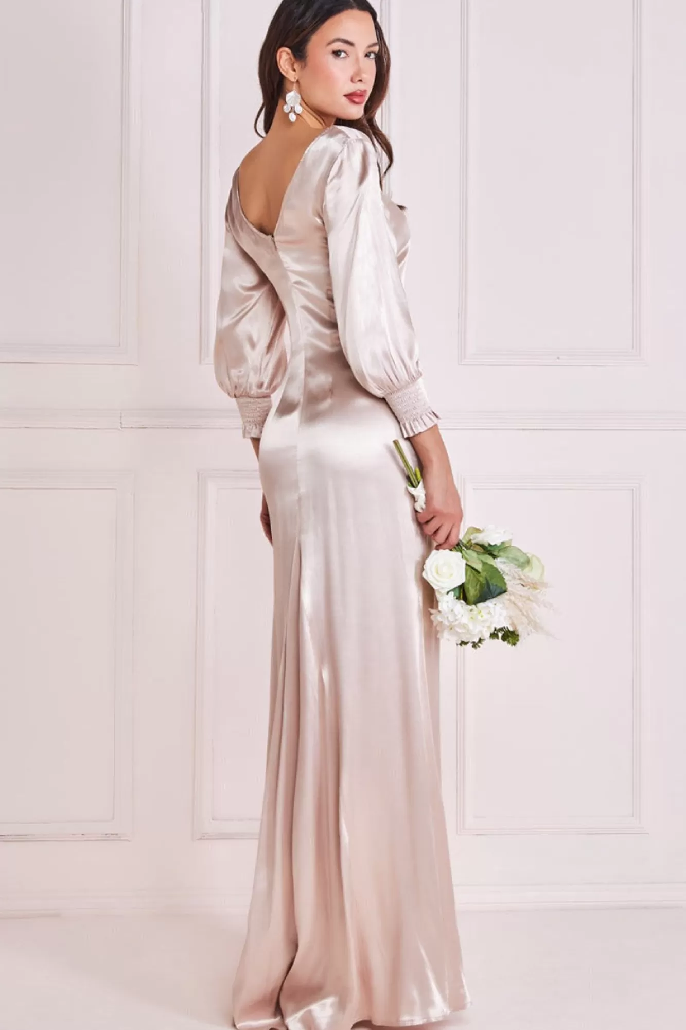 Maxi Dresses^* Satin Viscose Front Split Maxi Champagne