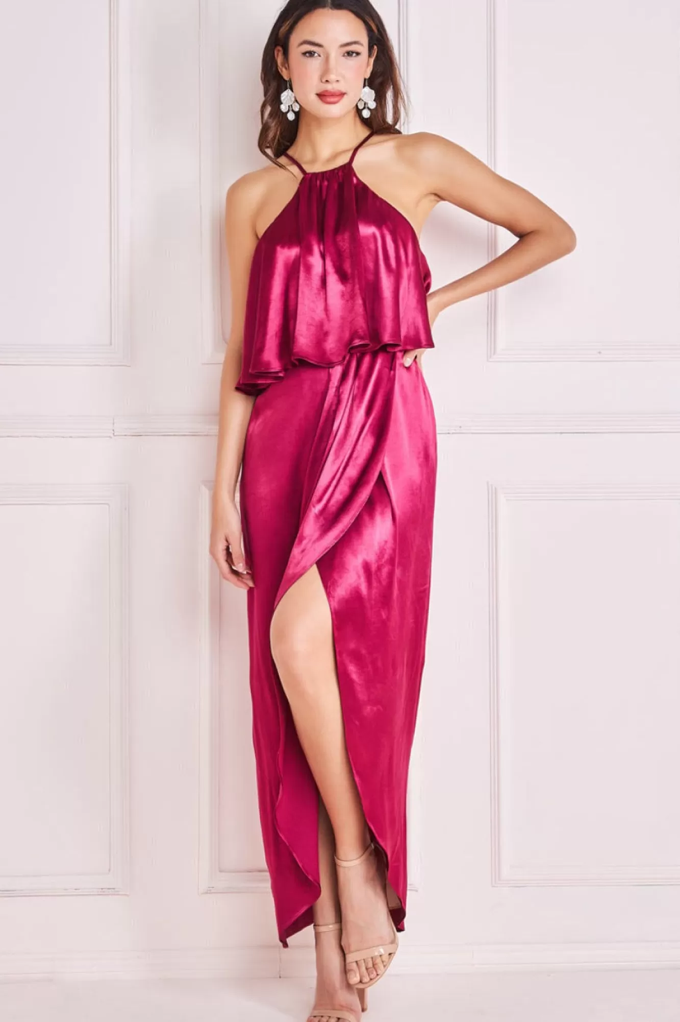 Midi Dresses^* Satin Viscose Front Wrap Midi Burgundy