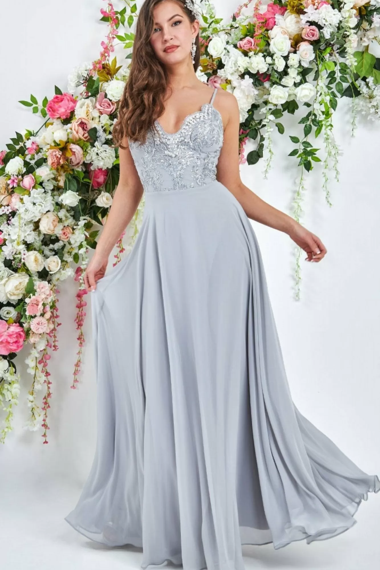 Maxi Dresses^* Scallop Lace Chiffon Maxi Grey