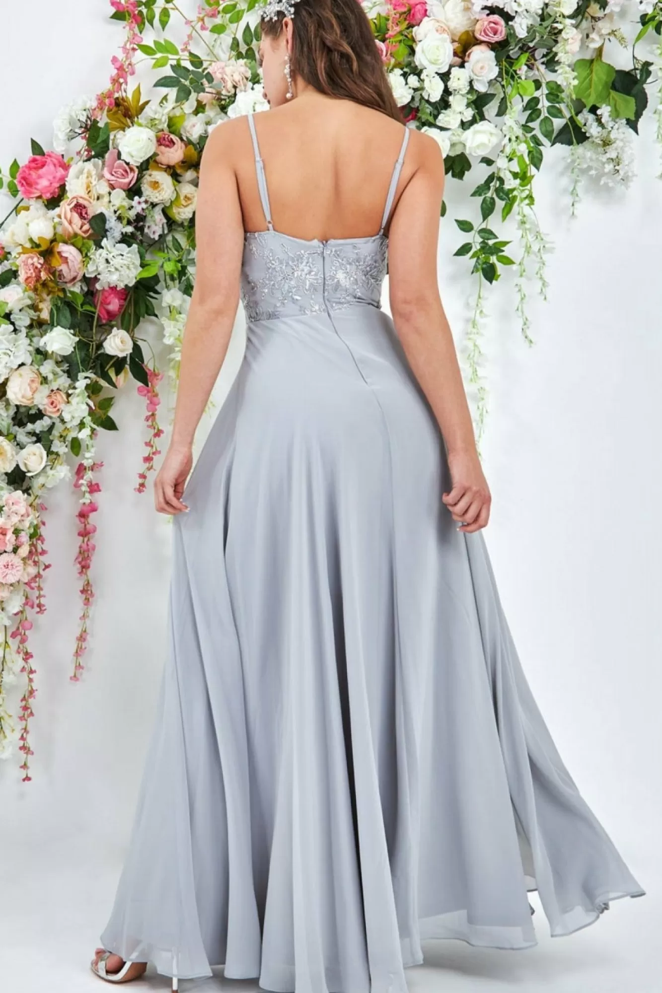 Maxi Dresses^* Scallop Lace Chiffon Maxi Grey