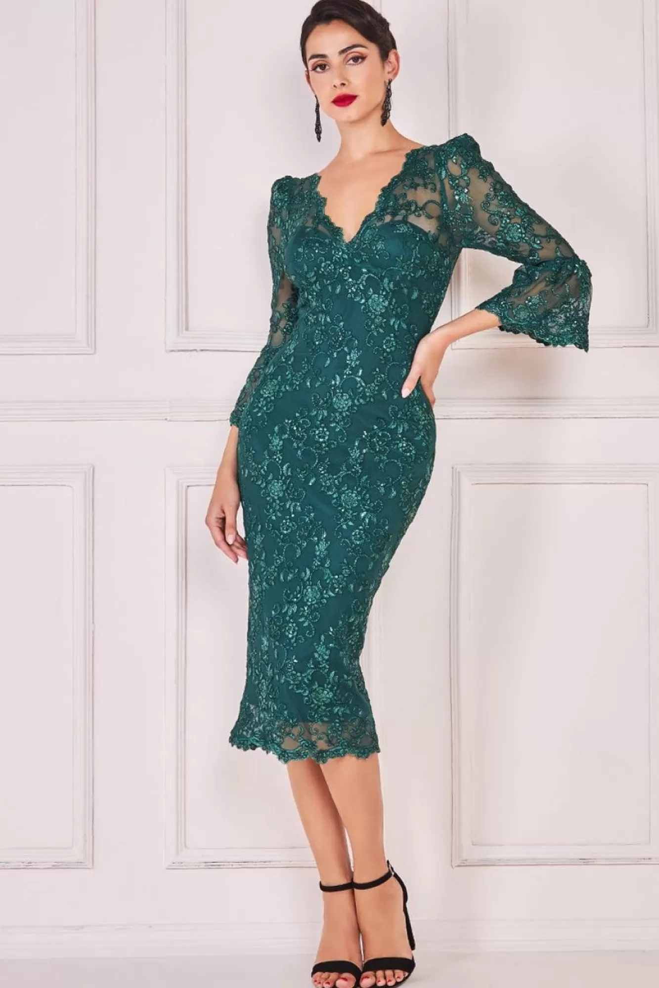 Midi Dresses^* Scallop Lace Midi Emerald