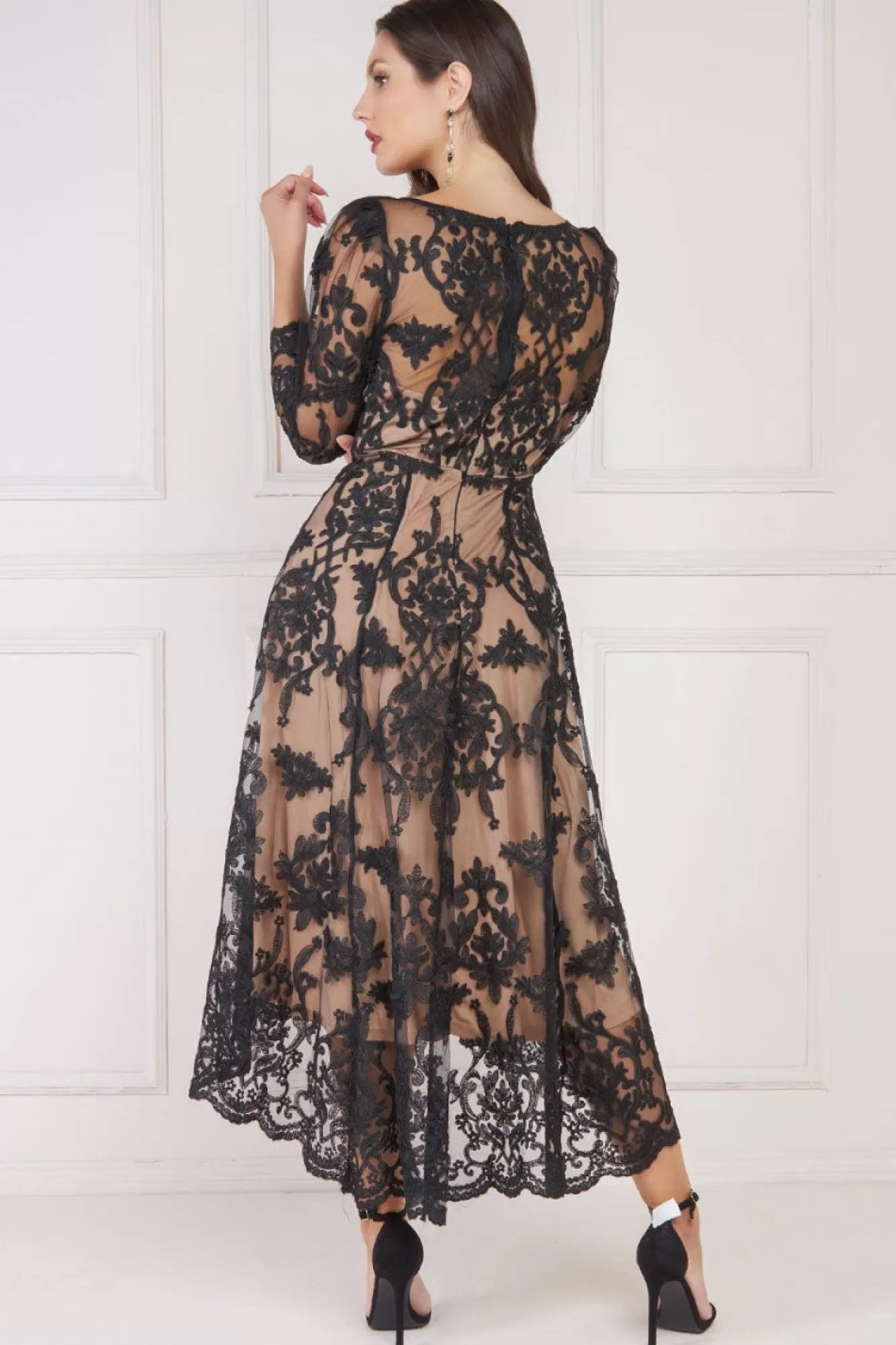 Midi Dresses^* Scalloped Lace Dipped Hem Midi Dress Black