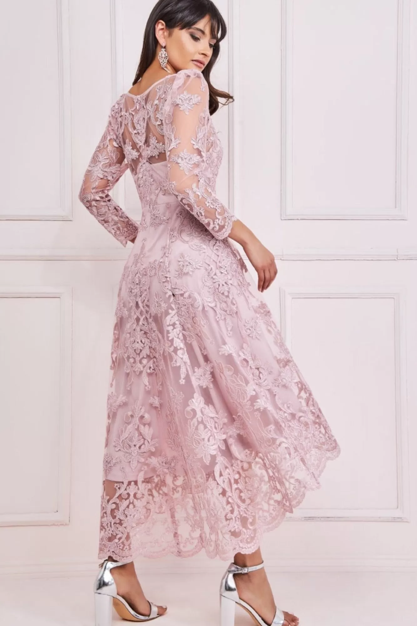 Midi Dresses^* Scalloped Lace Dipped Hem Midi Dress Blush