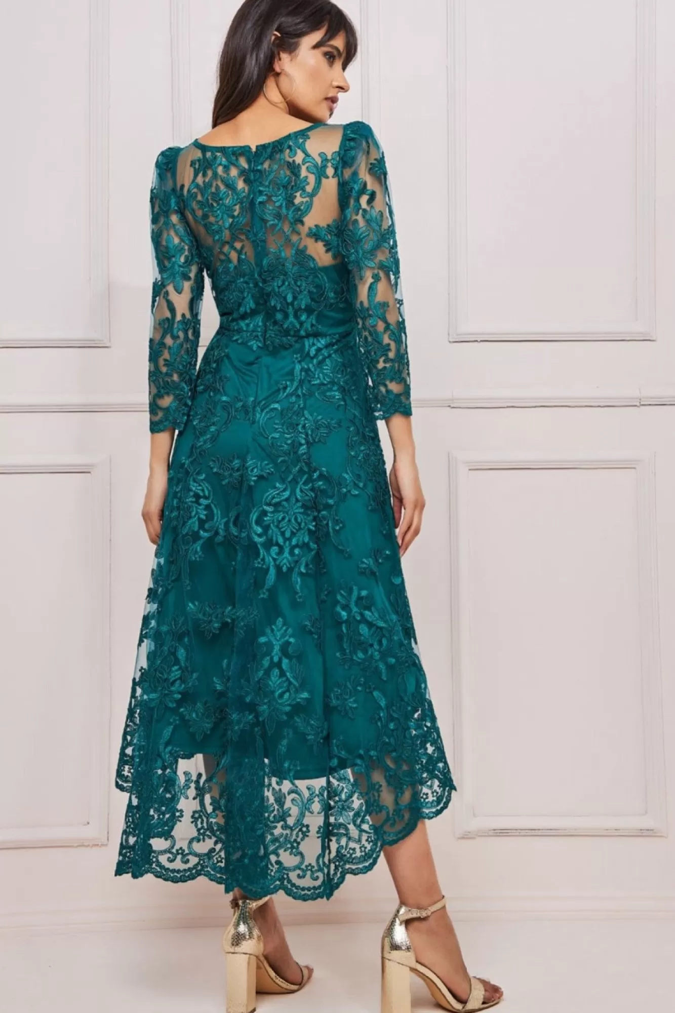Midi Dresses^* Scalloped Lace Dipped Hem Midi Dress Emerald