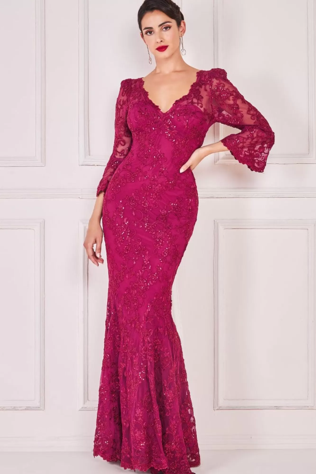 Maxi Dresses^* Scalloped Lace Maxi Dress Burgundy