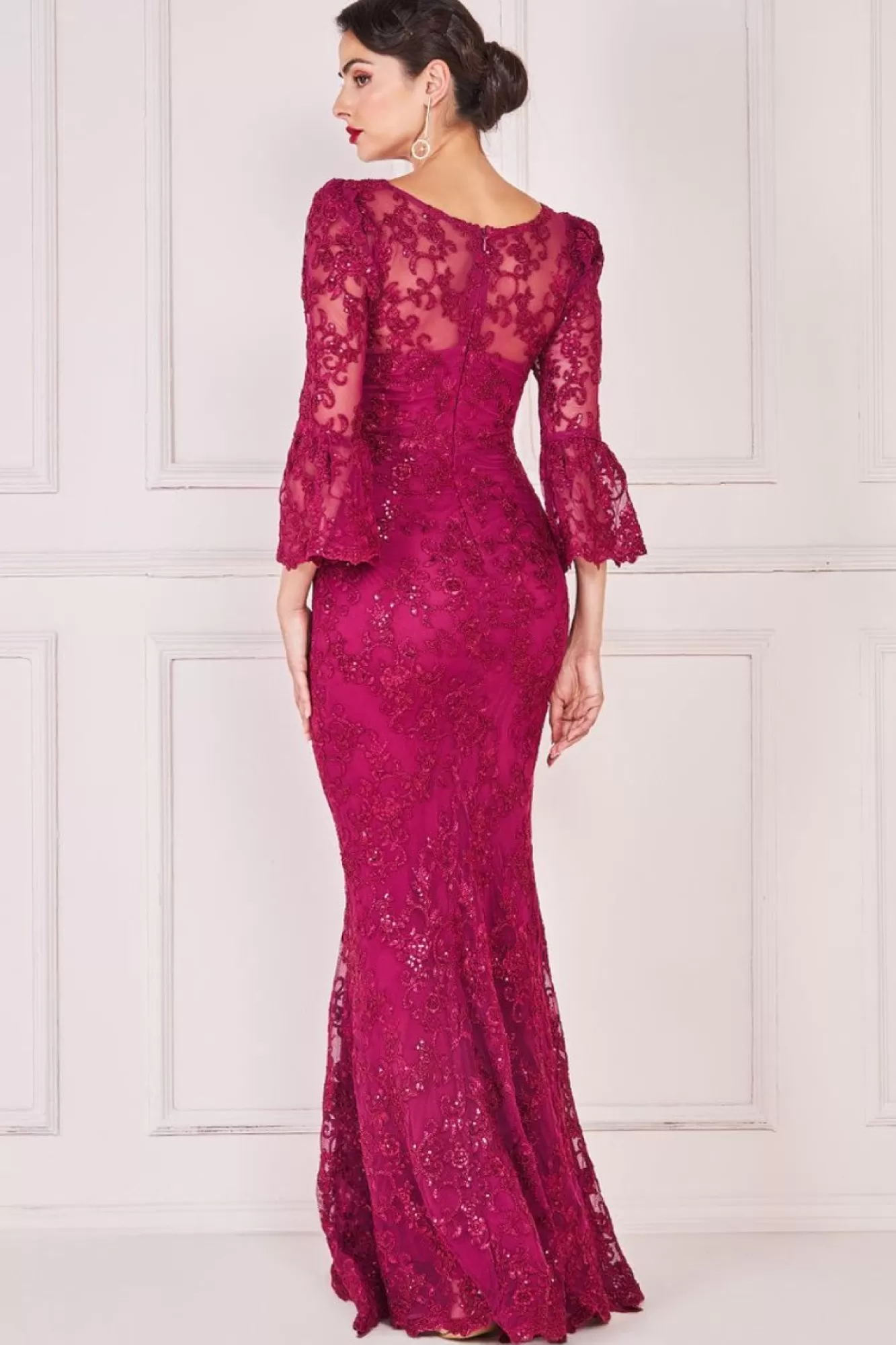 Maxi Dresses^* Scalloped Lace Maxi Dress Burgundy
