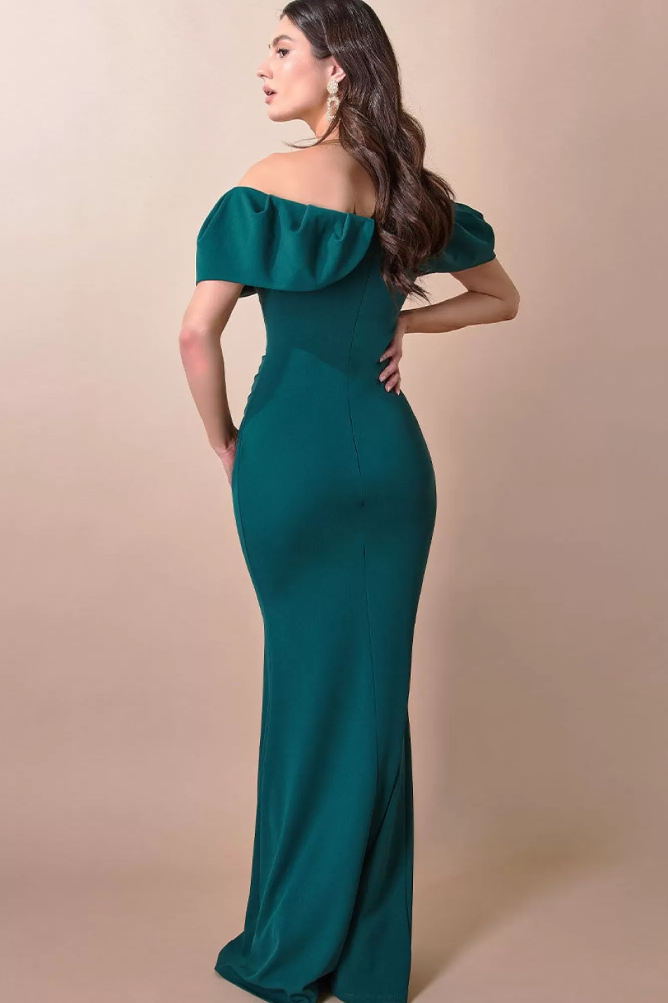 Maxi Dresses^* Scuba Crepe Pleated Bardot Maxi Emerald Green