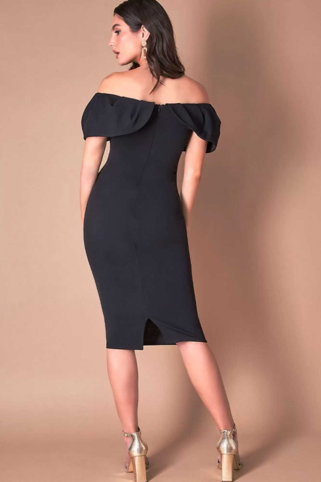 Midi Dresses^* Scuba Crepe Pleated Bardot Midi Black