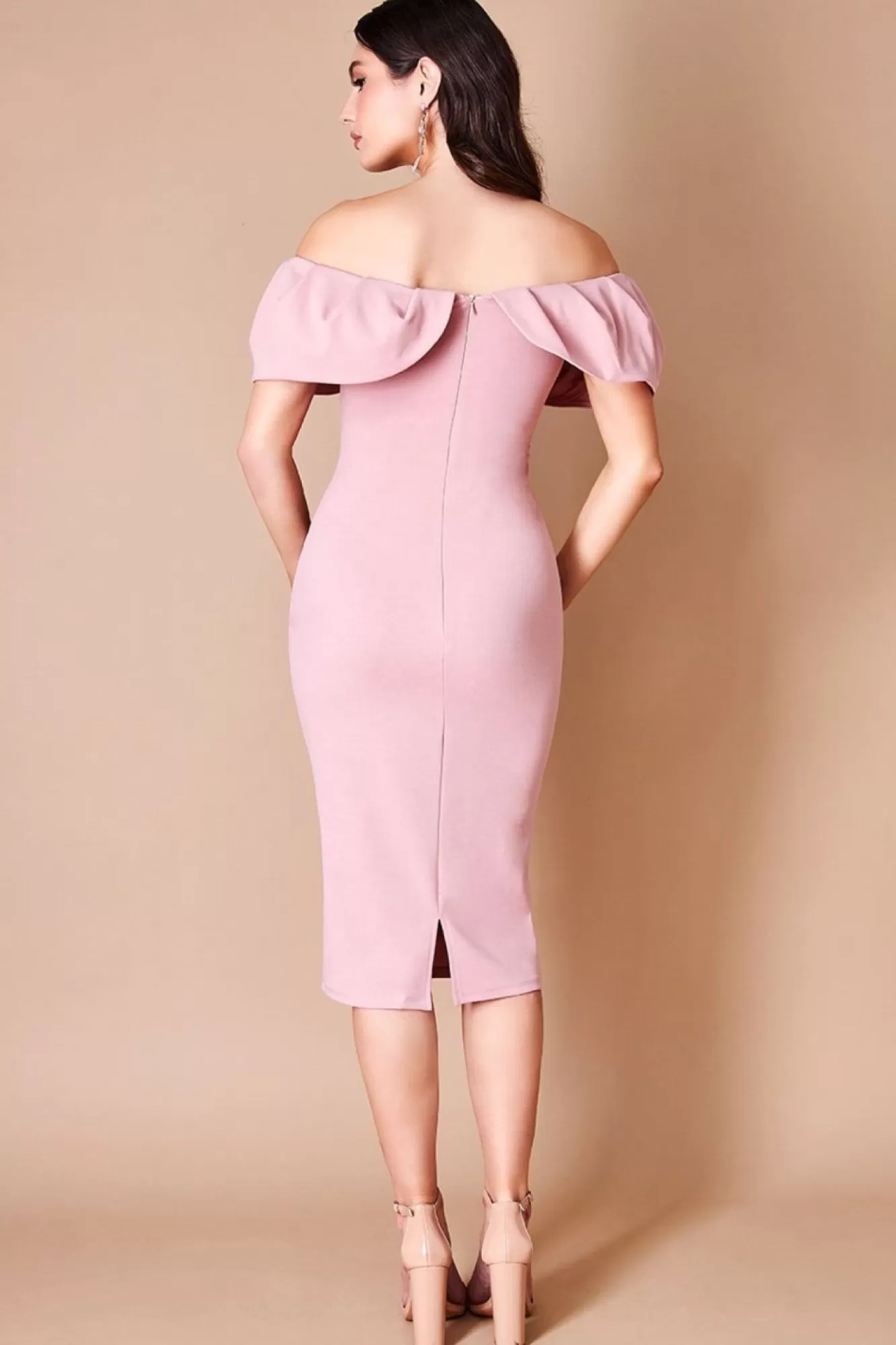 Midi Dresses^* Scuba Crepe Pleated Bardot Midi Blush