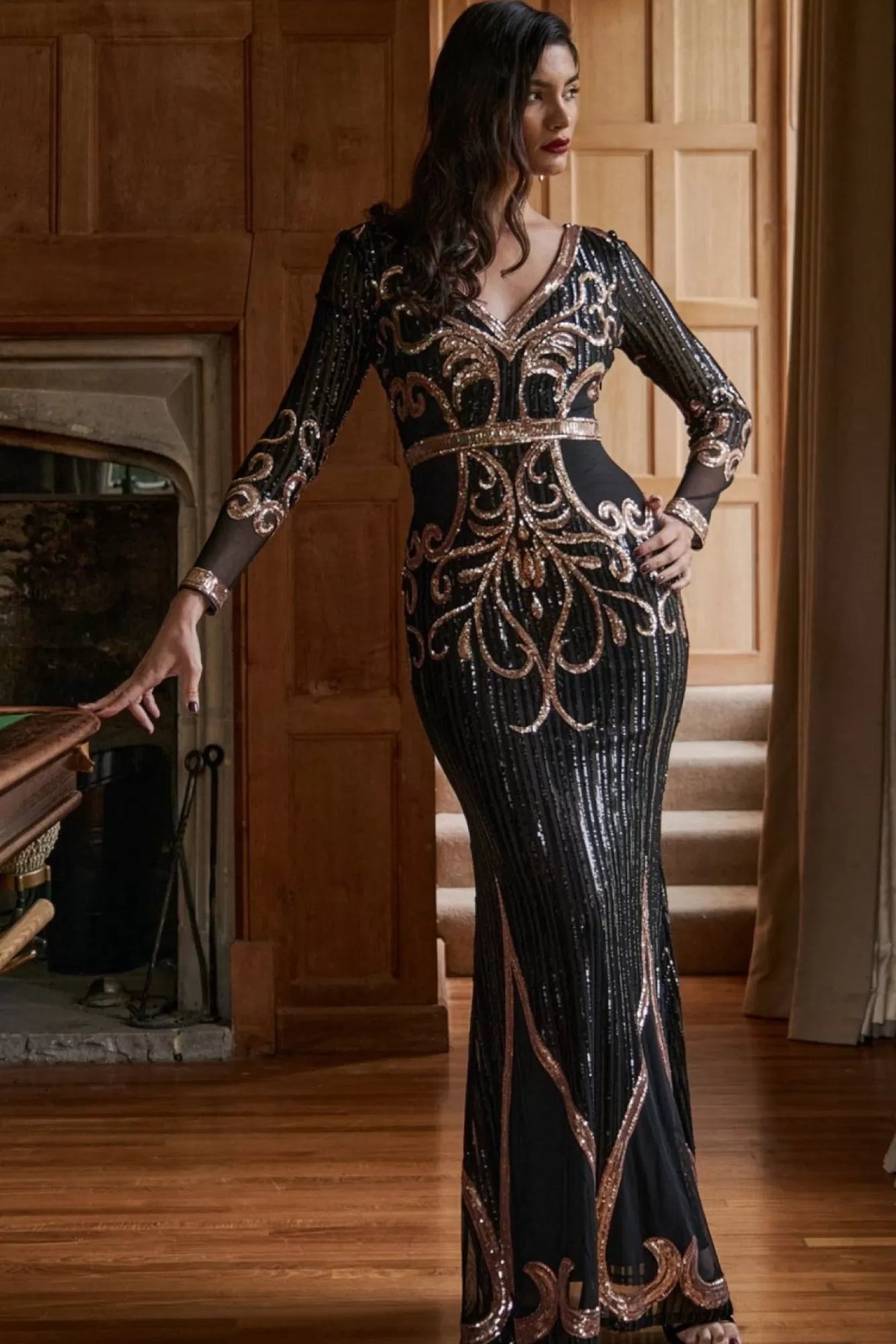 Maxi Dresses^* Sequin & Mesh Embroidered Maxi Black