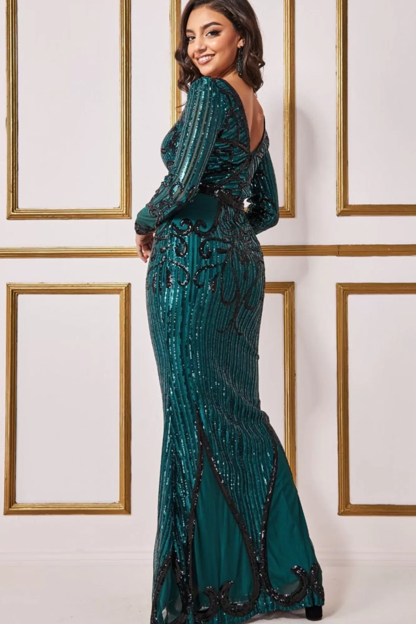 Maxi Dresses^* Sequin & Mesh Embroidered Maxi Emerald