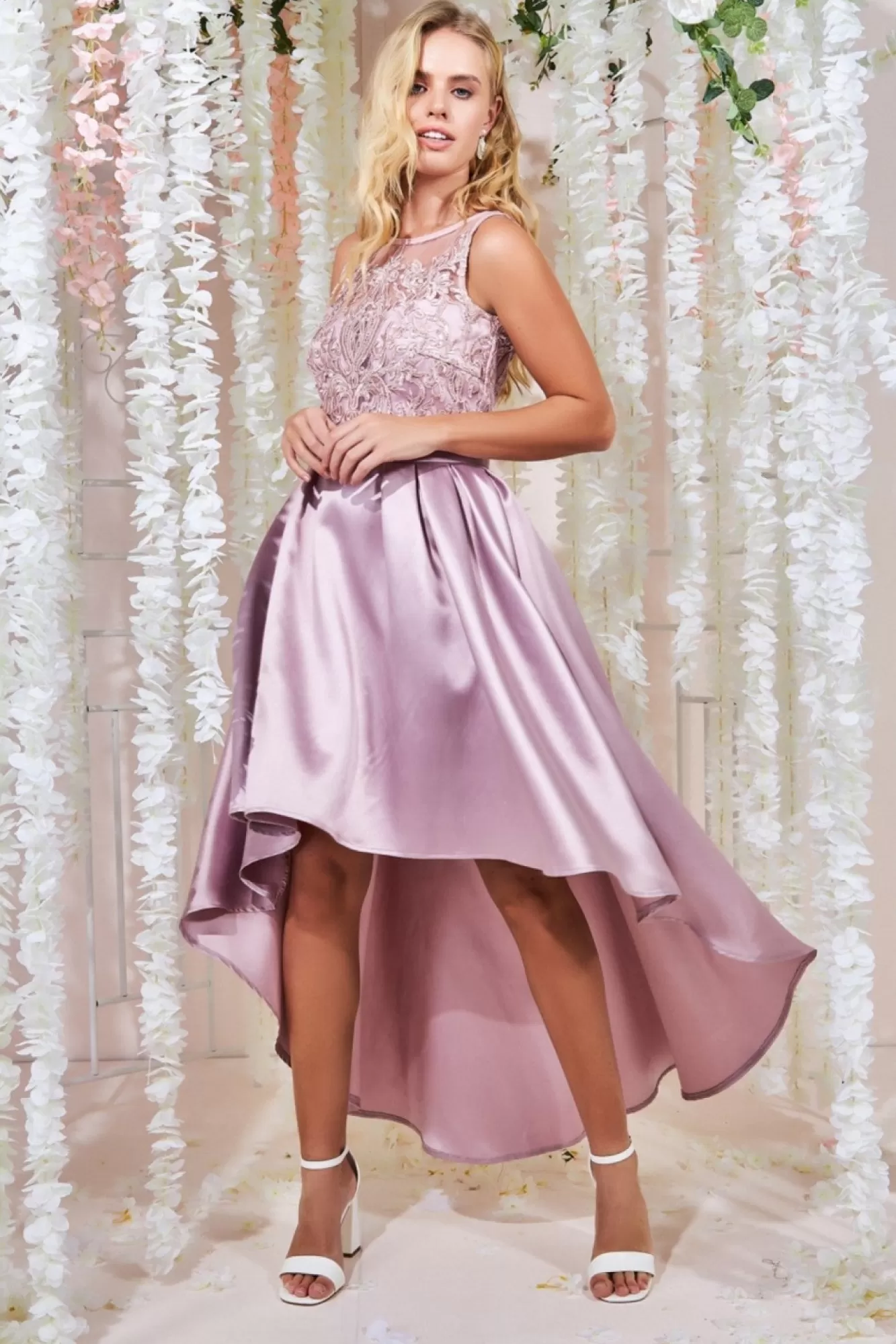 Midi Dresses^* Sequin & Satin Dipped Hem Midi Dress Blush