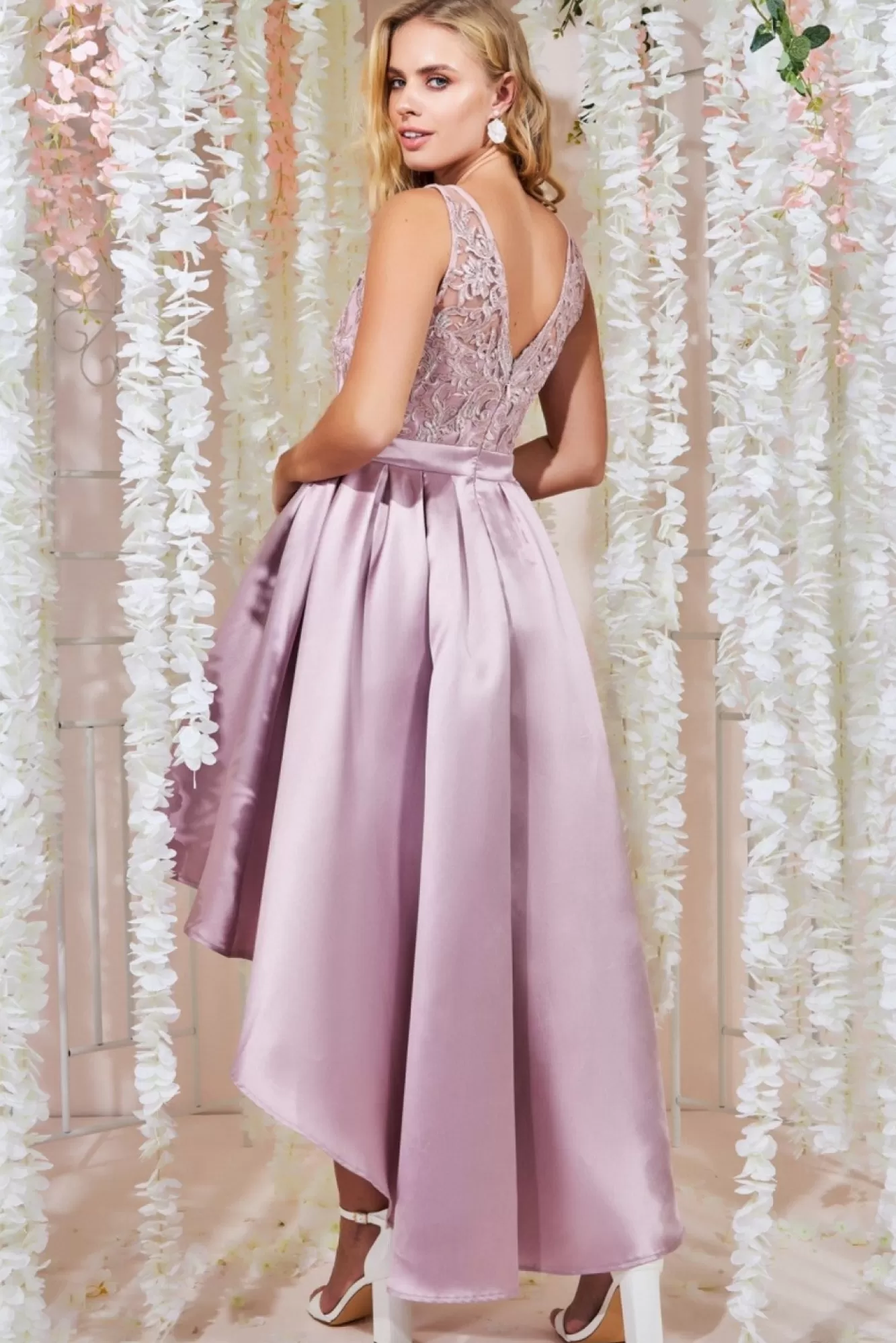 Midi Dresses^* Sequin & Satin Dipped Hem Midi Dress Blush